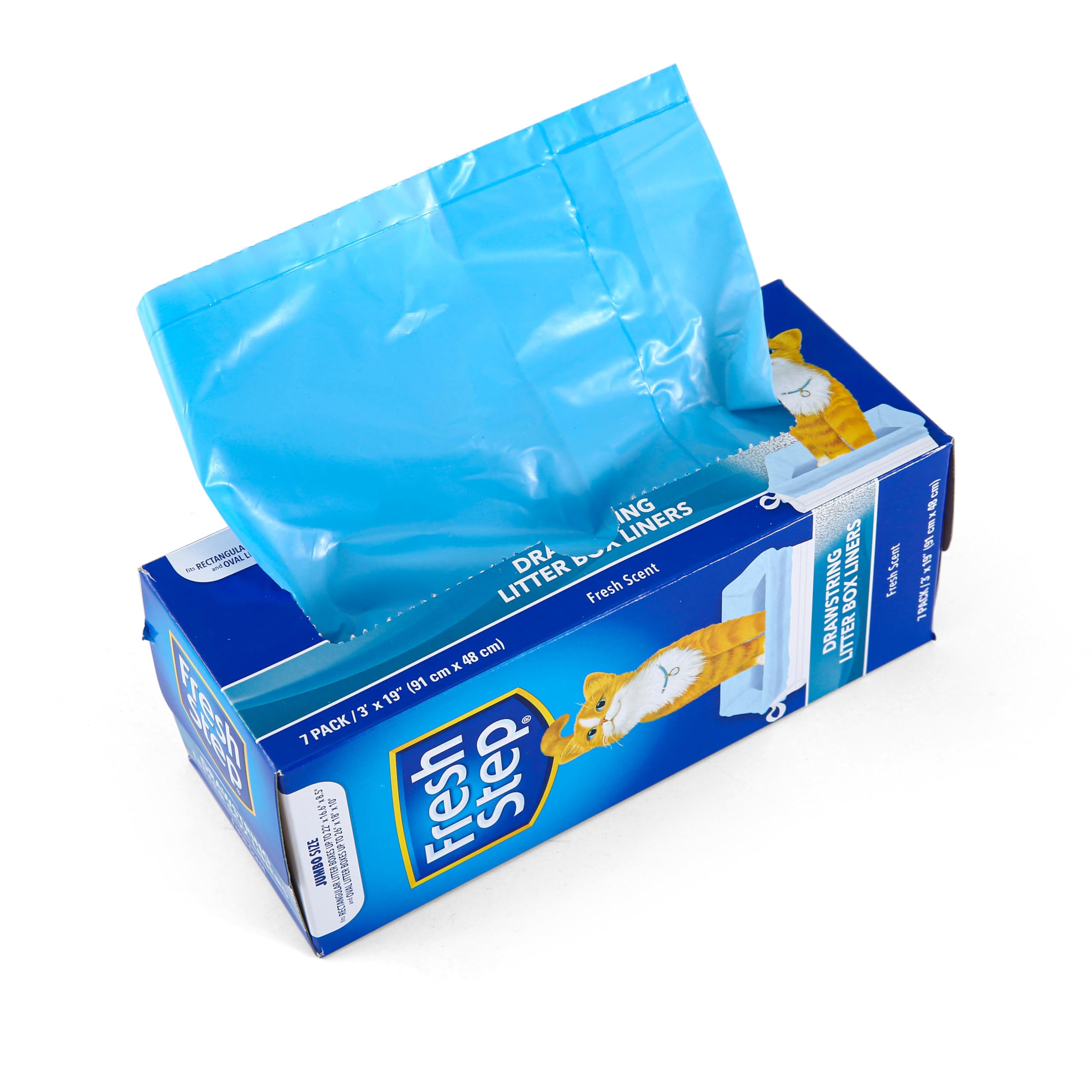 Fresh Step Drawstring Cat Litter Box Liners, Scented, Jumbo Size, 3' X 19' - 7 Count | Kitty Litter Bags, Cat Litter Liners For All Cats To Keep Your Home Clean