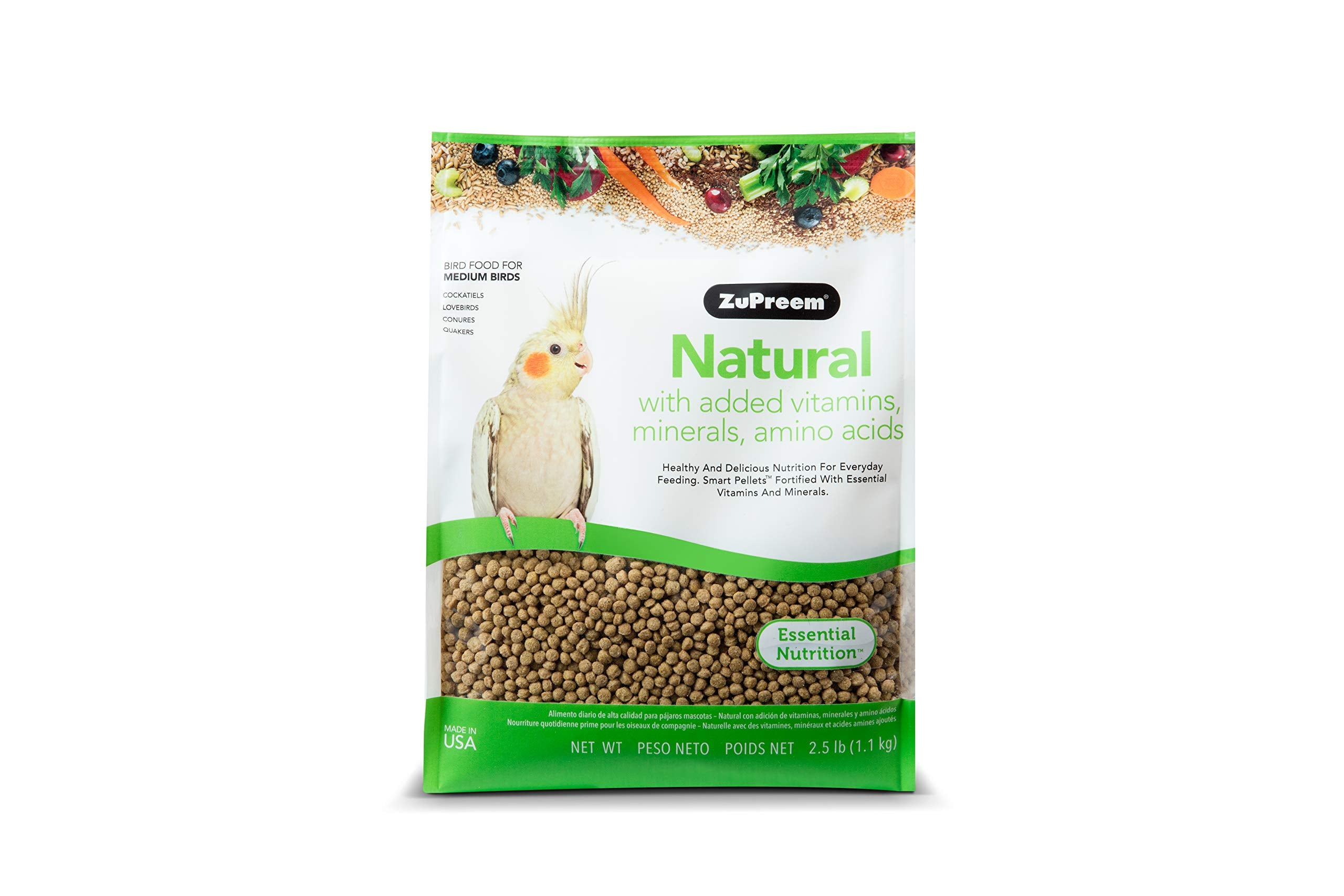 ZuPreem Natural Pellets Bird Food for Medium Birds, 2.5 lb (Pack of 1) - Daily Nutrition, Made in USA for Cockatiels, Quakers, L