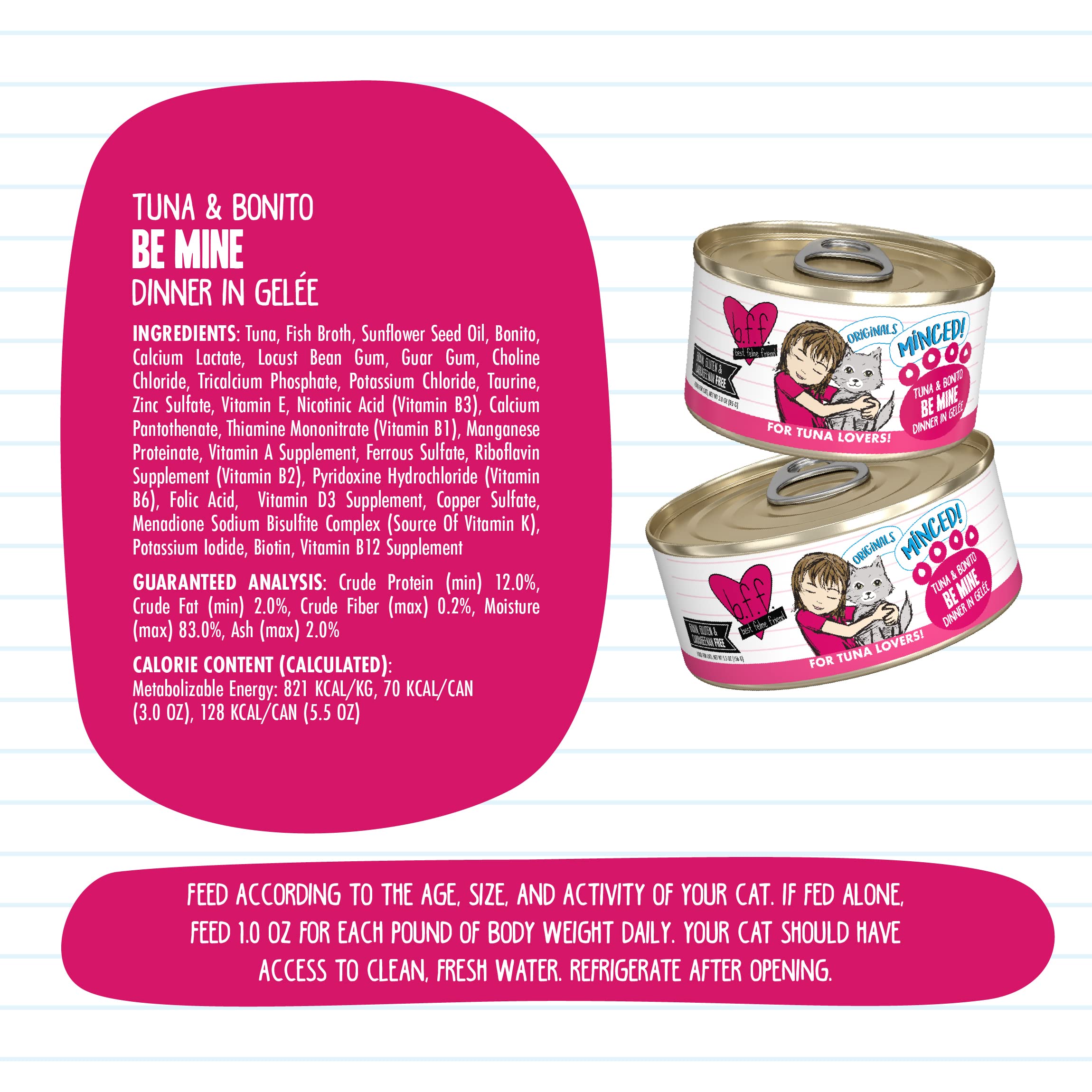 Weruva Best Feline Friend (B.F.F.) Tuna & Bonito Be Mine with Tuna & Bonito in Gel  e Cat Food, 3oz Can (Pack of 24)