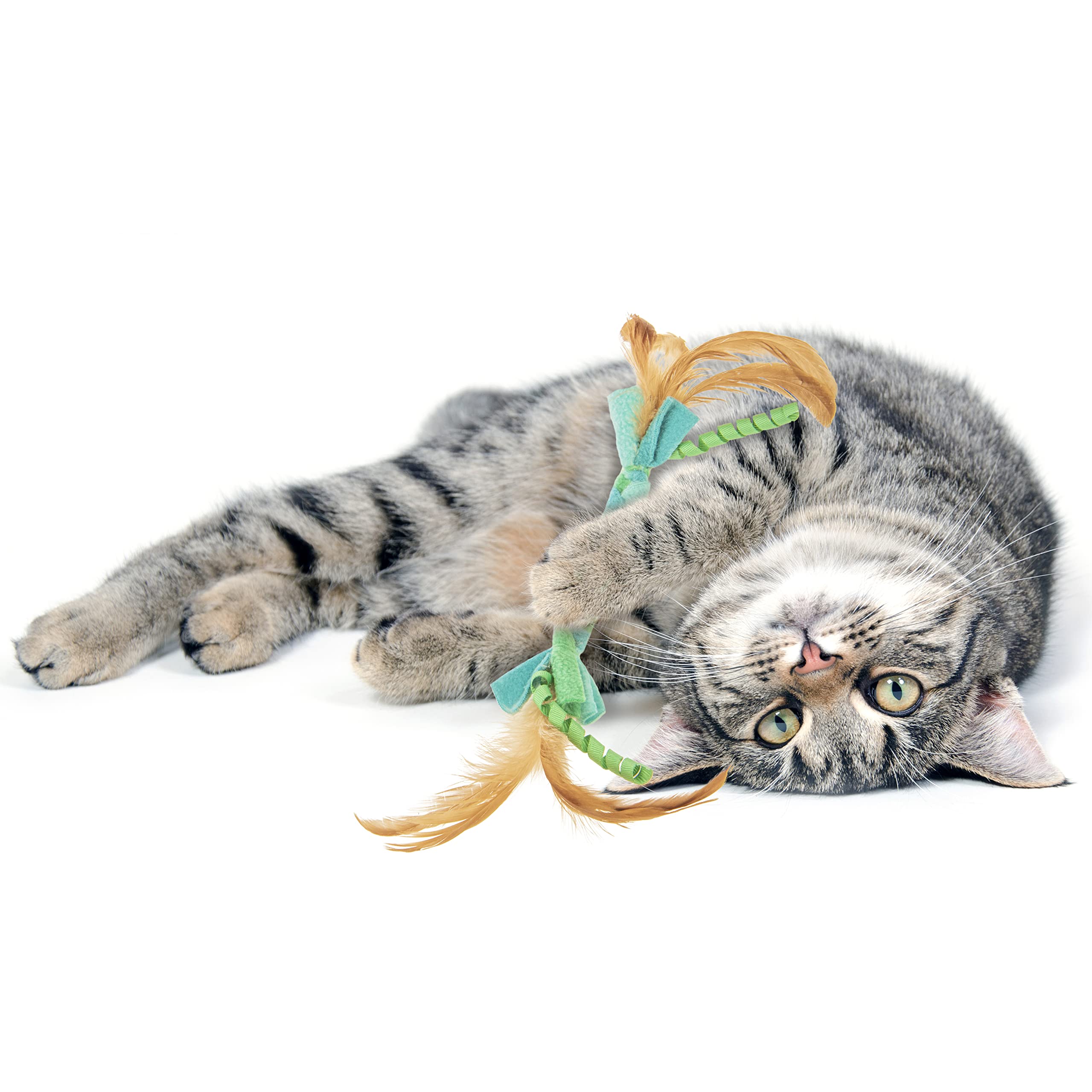 Petlinks Fleecy Fun Braided Fleece & Feather Cat Toy - Blue/Green, One Size