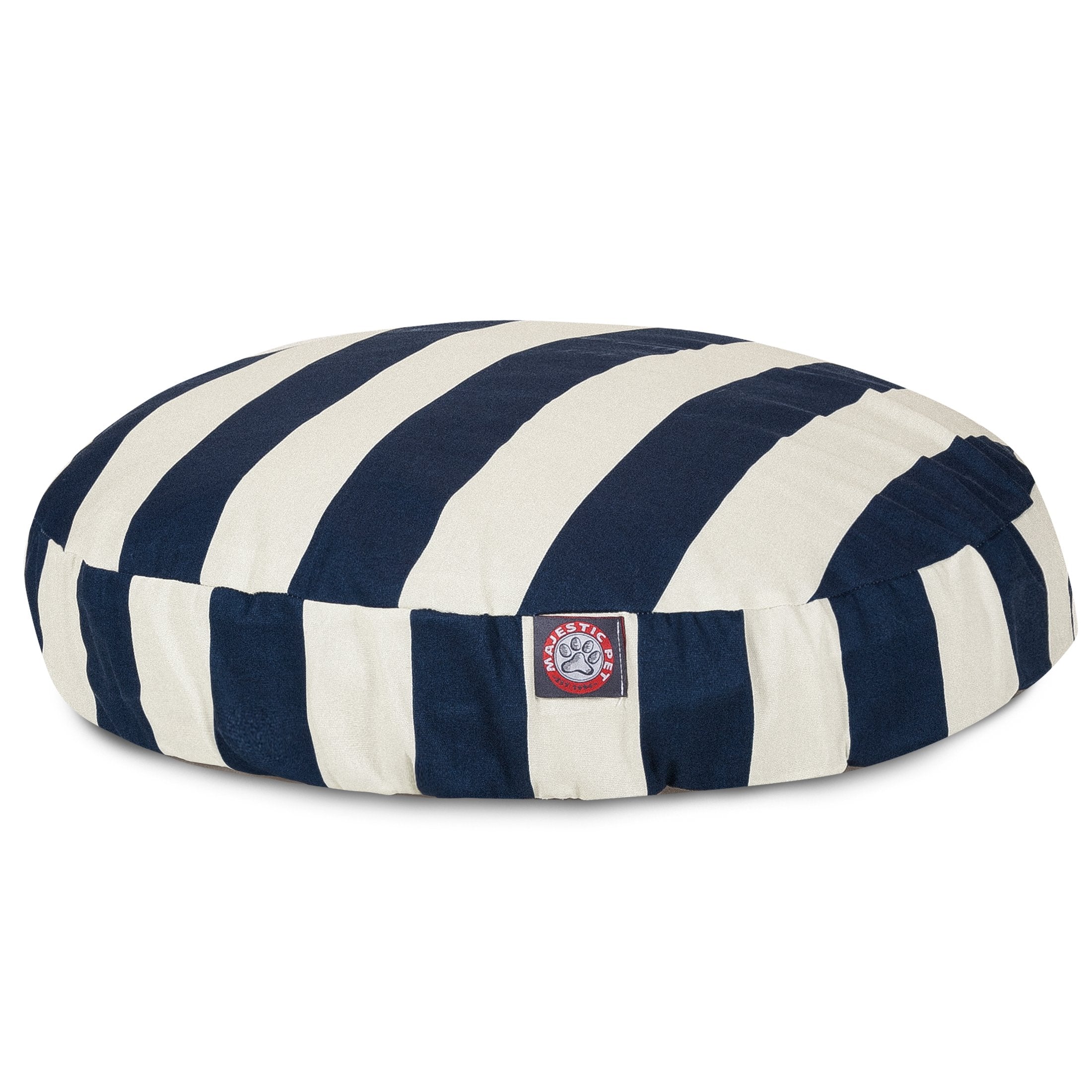 Navy Blue Vertical Stripe Large Round Indoor Outdoor Pet Dog Bed With Removable Washable Cover By Majestic Pet Products