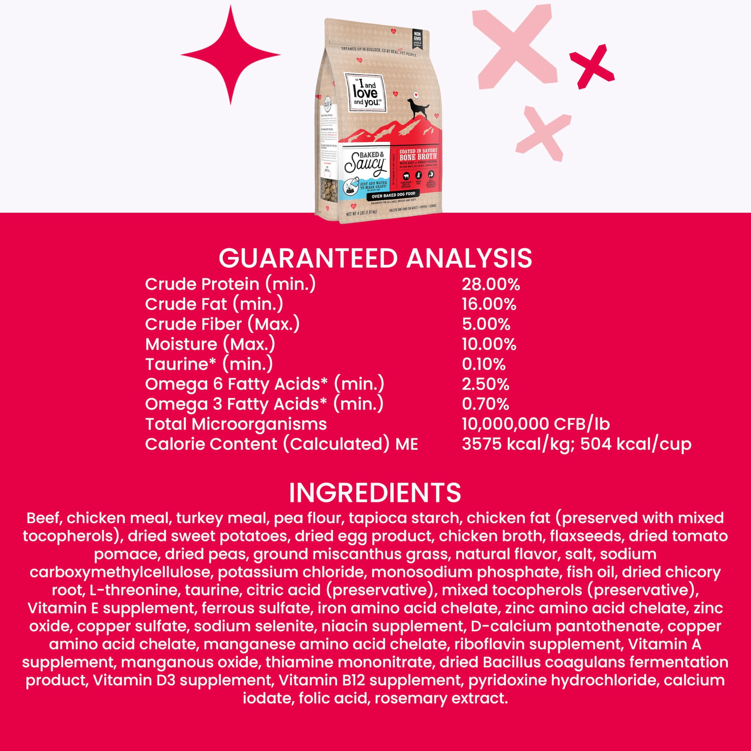 I AND LOVE AND YOU Baked and Saucy Dry Dog Food - Beef + Sweet Potato - Prebiotic + Probiotic, Real Meat, Grain Free, No Fillers