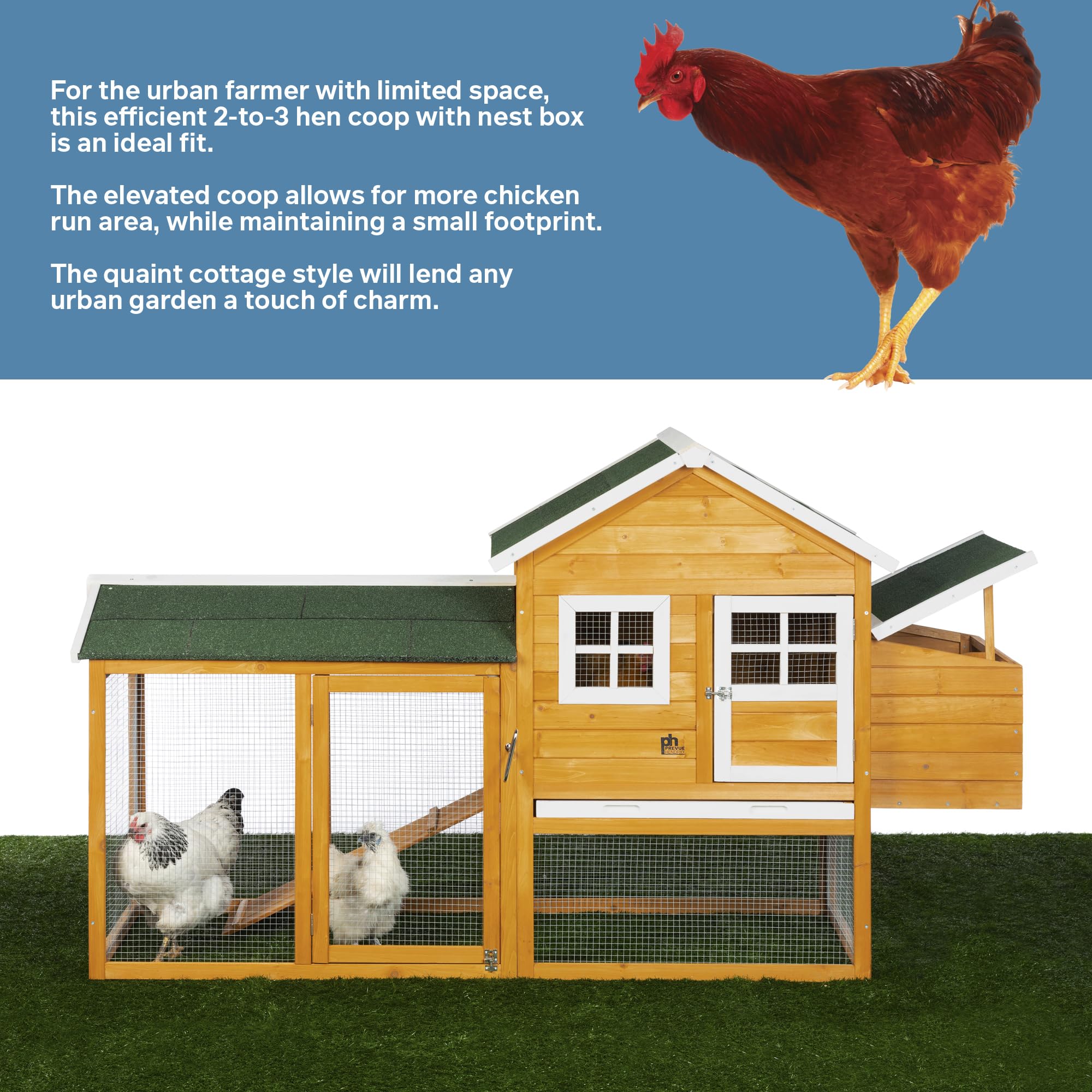 Prevue Pet Products Chicken Coop With Lockable Nest Box, Yellow, 2-Bay