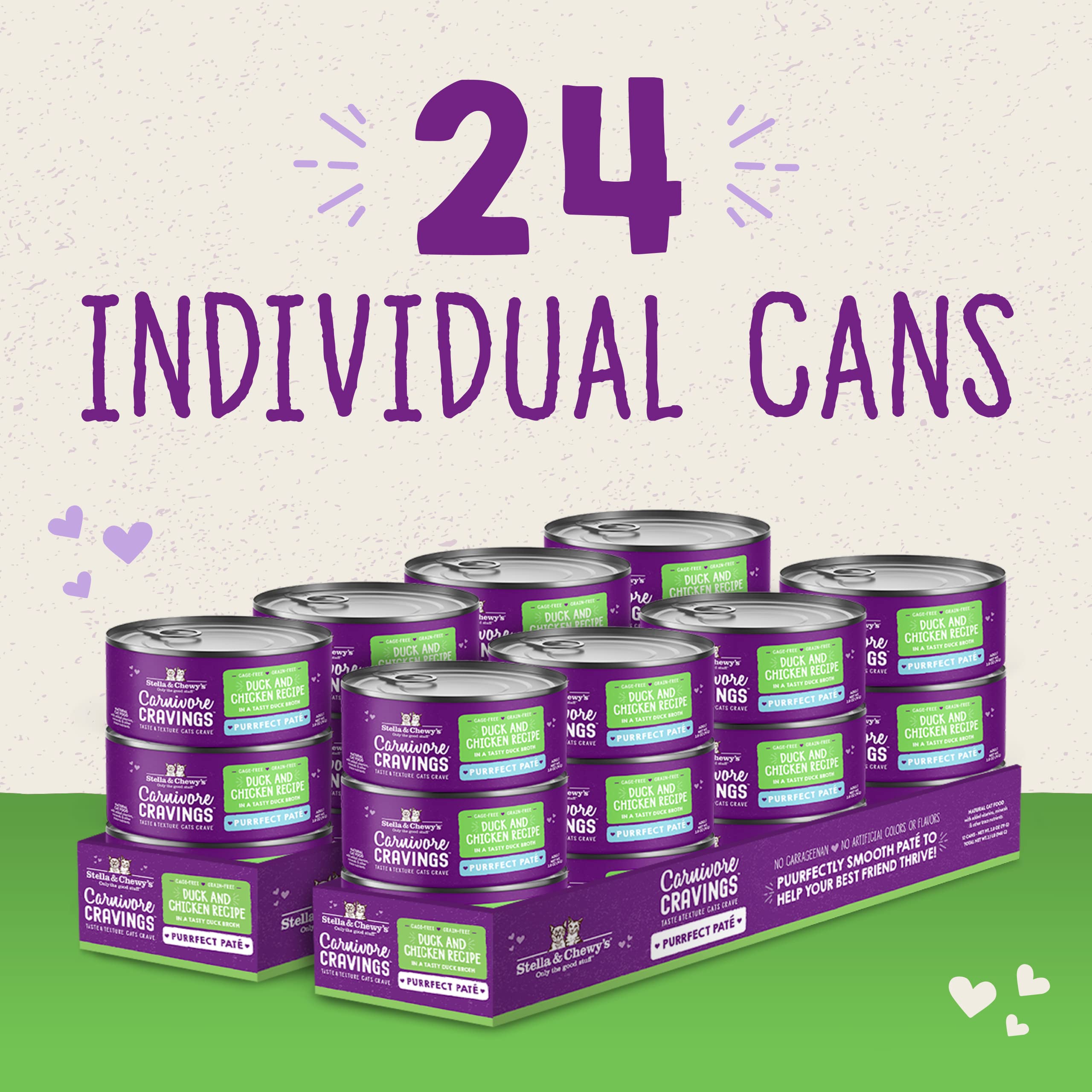 Stella & Chewys Carnivore Cravings Purrfect Pate Cans - Grain Free, Protein Rich Wet Cat Food - Duck & Chicken Recipe - (5.2 Oun