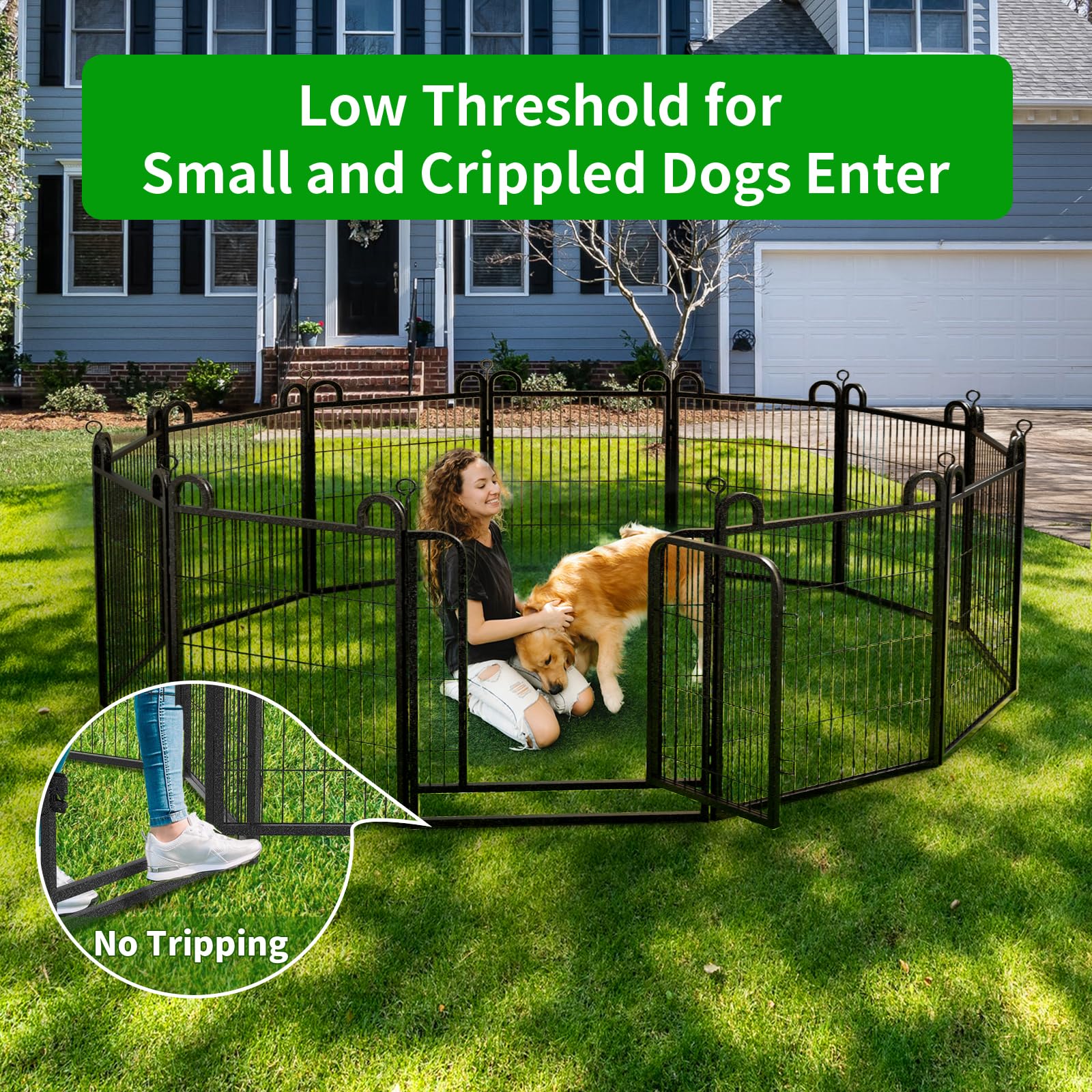 Puppy Playpen 16 Panels Small Dog Fence Outdoor Indoor Use 24' Height Anti-Rust With Doors Portable Dog Play Pen For Rv Camping