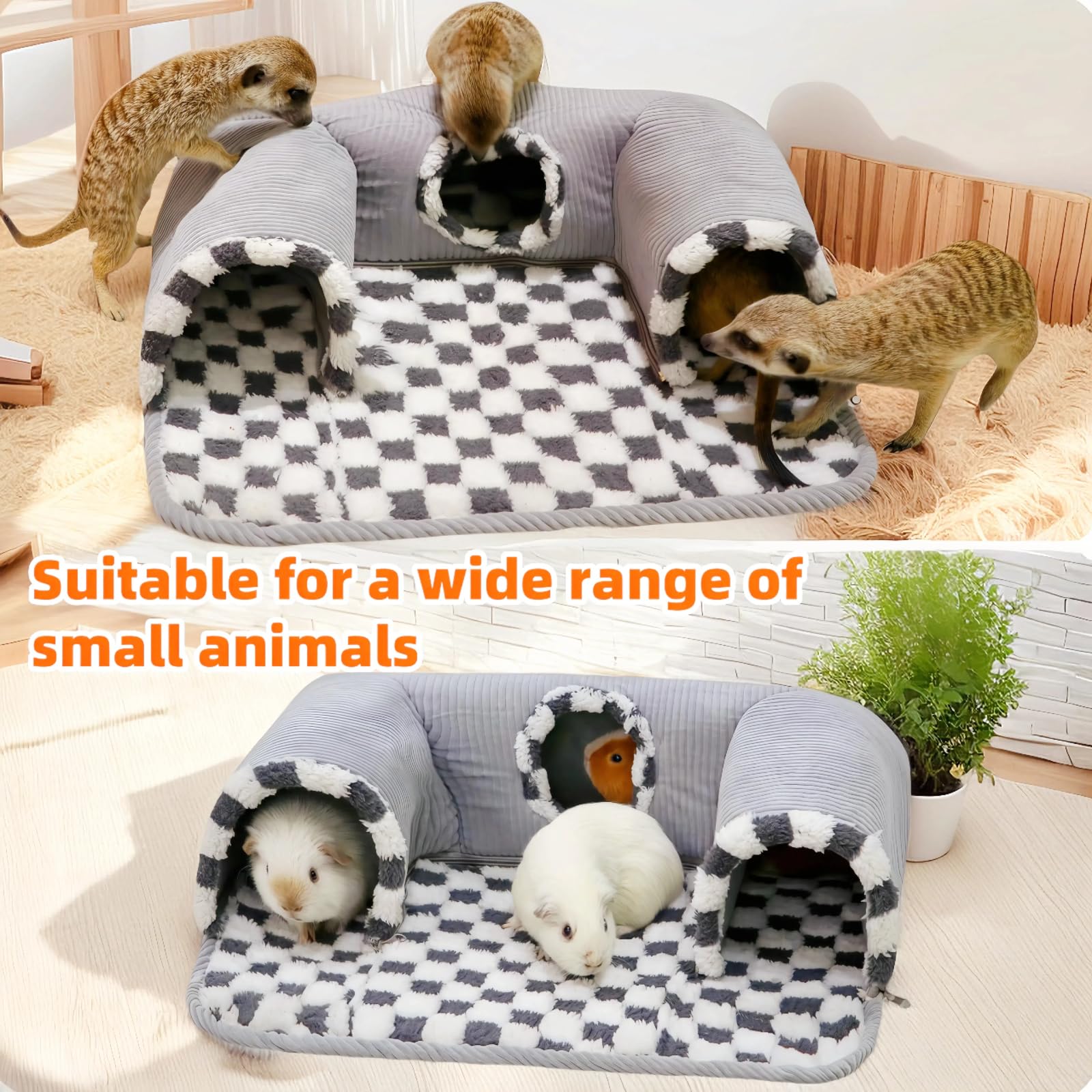 Lfokd Guinea Pig Hideout Tunnel With Warm Bed For Bunny 3 Cave Small Animal Tunnel Toy Cages Grey