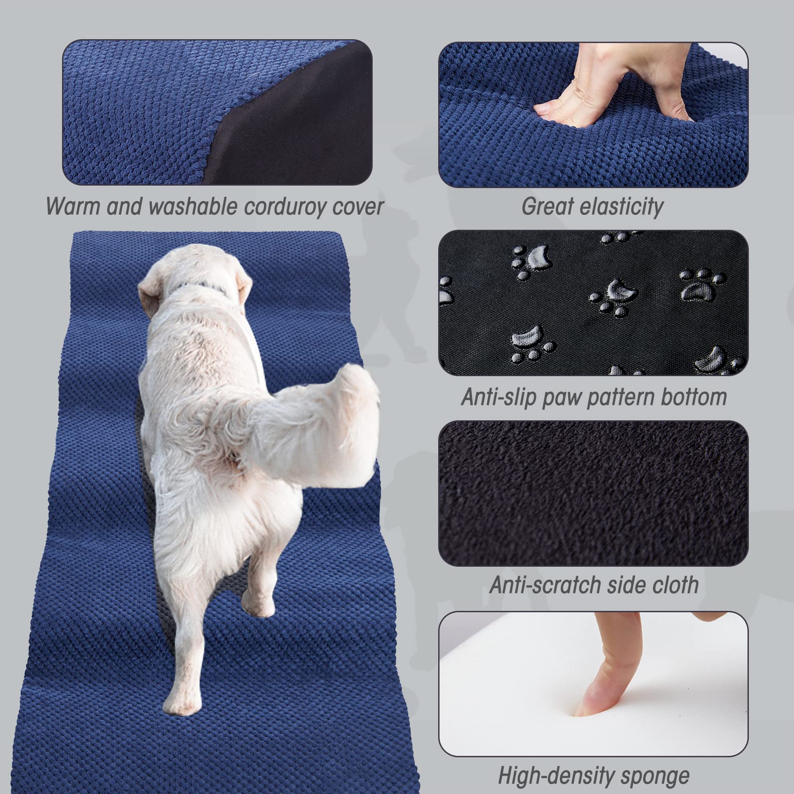 Foam 5 Tier Dog Steps&Stairs For High Beds 25 Inches High, Tall Extra Wide Pet Stairs/Steps For High Beds/Bedsides,Non-Slip Dog