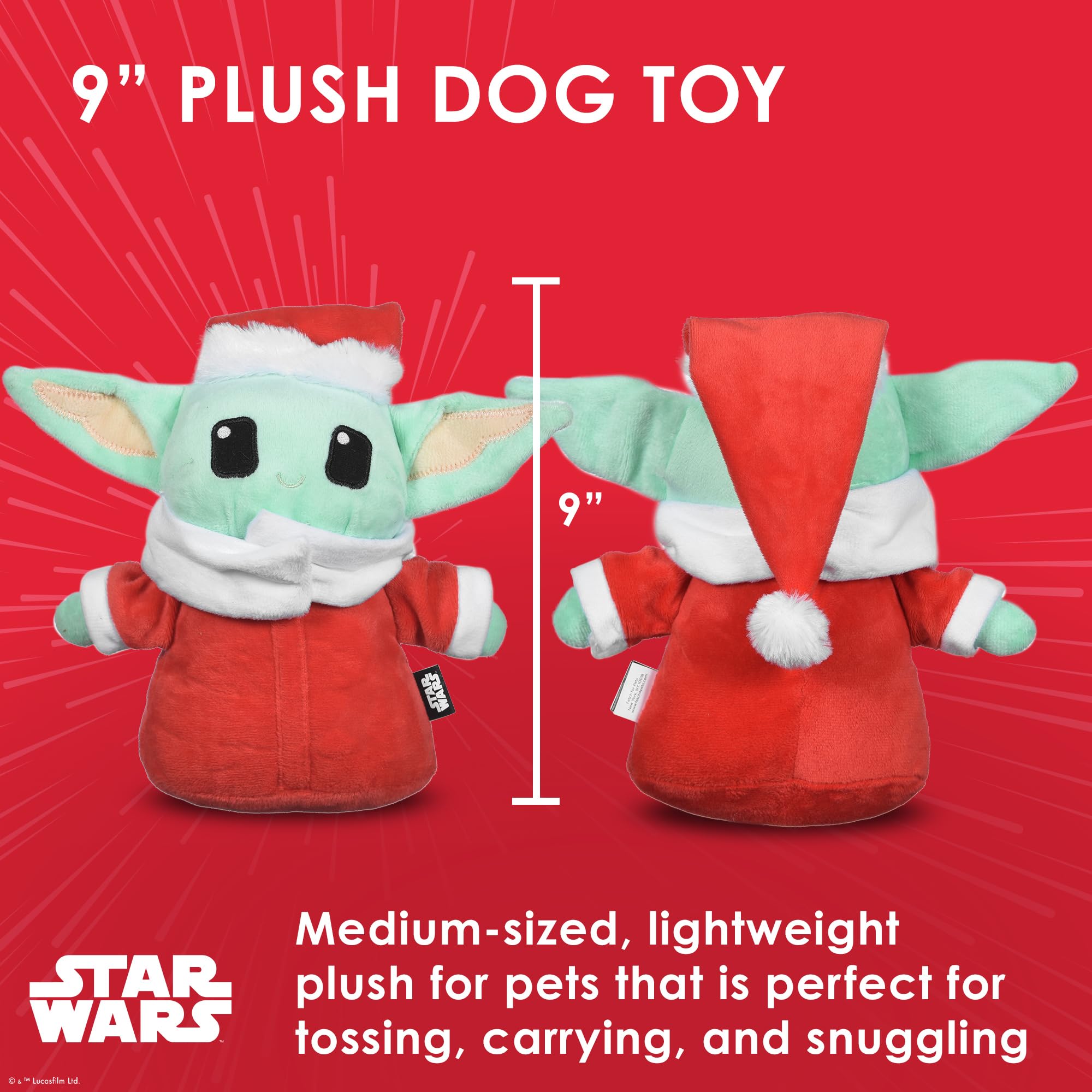 STAR WARS for Pets 9 The Child Santa Plush Figure Squeak Toy Holiday Pet Products, Grogu Squeaky Pet Toy | Dog Chew Toy, Grogu P