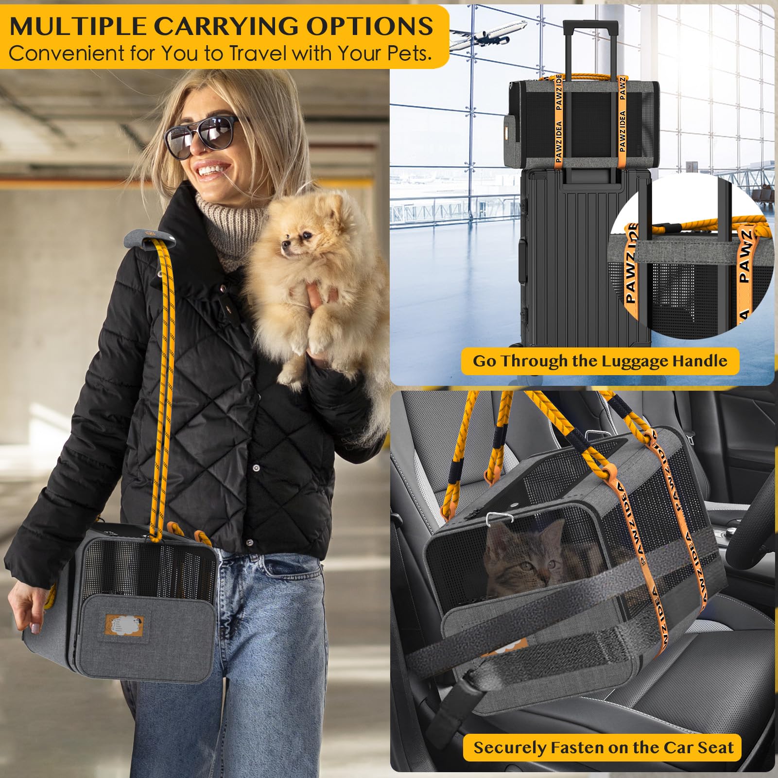 Pawzidea Expandable Pet Carrier With Wheels, 18X11X11 Tsa Airline Approved Cat Carrier W/Id Card For 2 Cats, Small Dog Carrier C