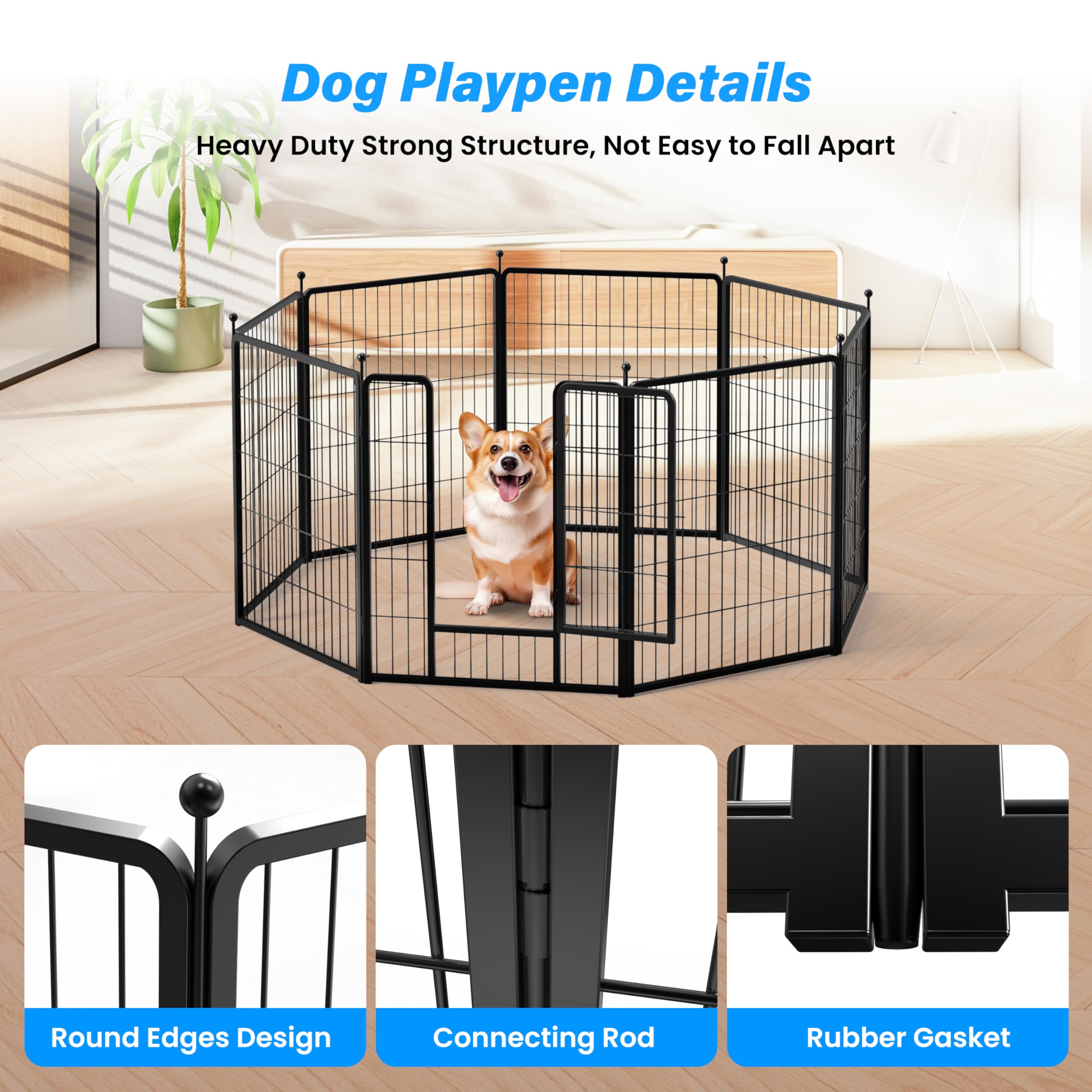 Simple Deluxe Dog Playpen Outdoor, Portable Dog Playpen For Travel, Camping, 32'' Height 8 Panels Heavy Duty Dog Pen For Small/M