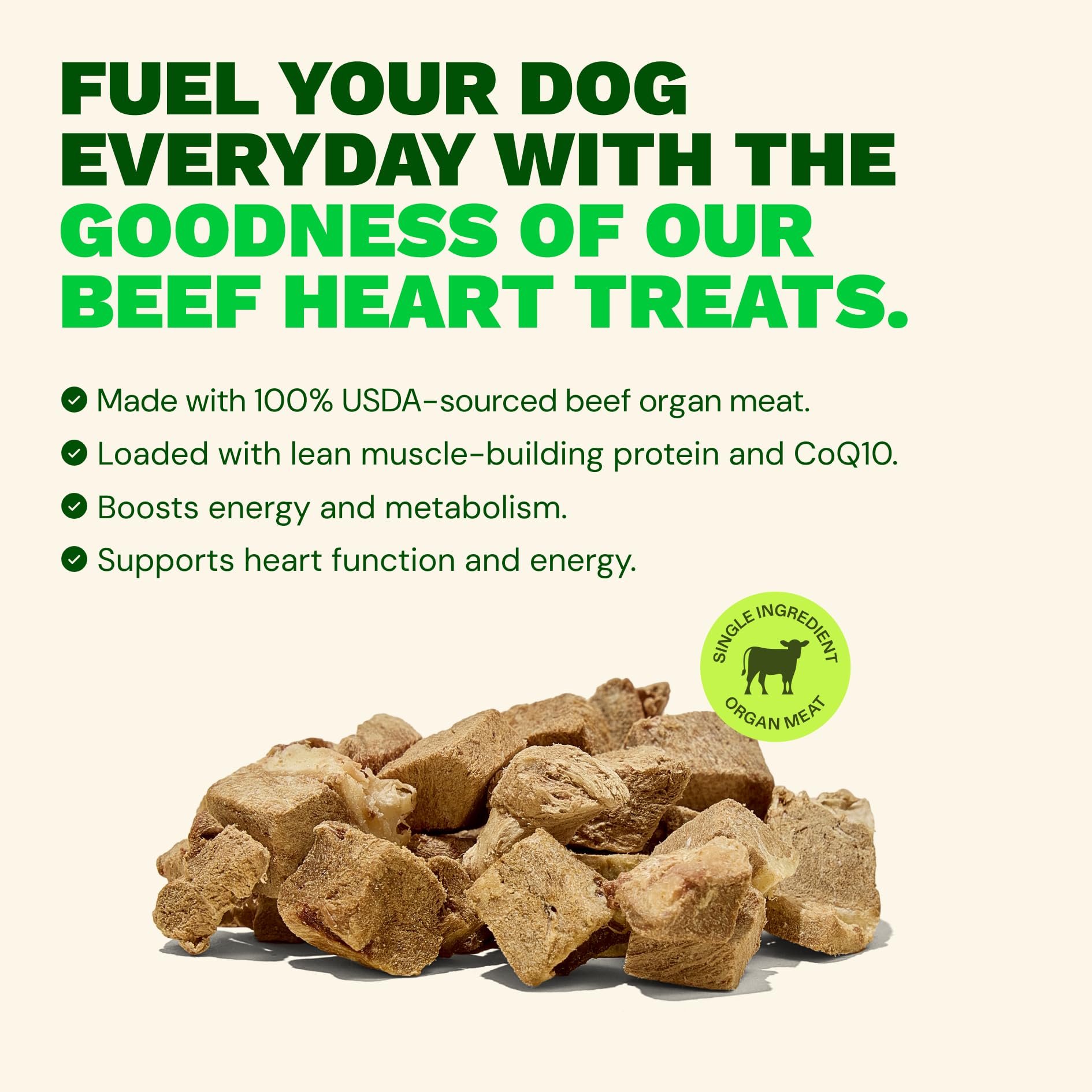 Get Joy Freeze Dried Superfood 100% Beef Heart Dog Treats, 4 Ounce Bag, Single Ingredient Organ Meat, High Protein, Heart Health
