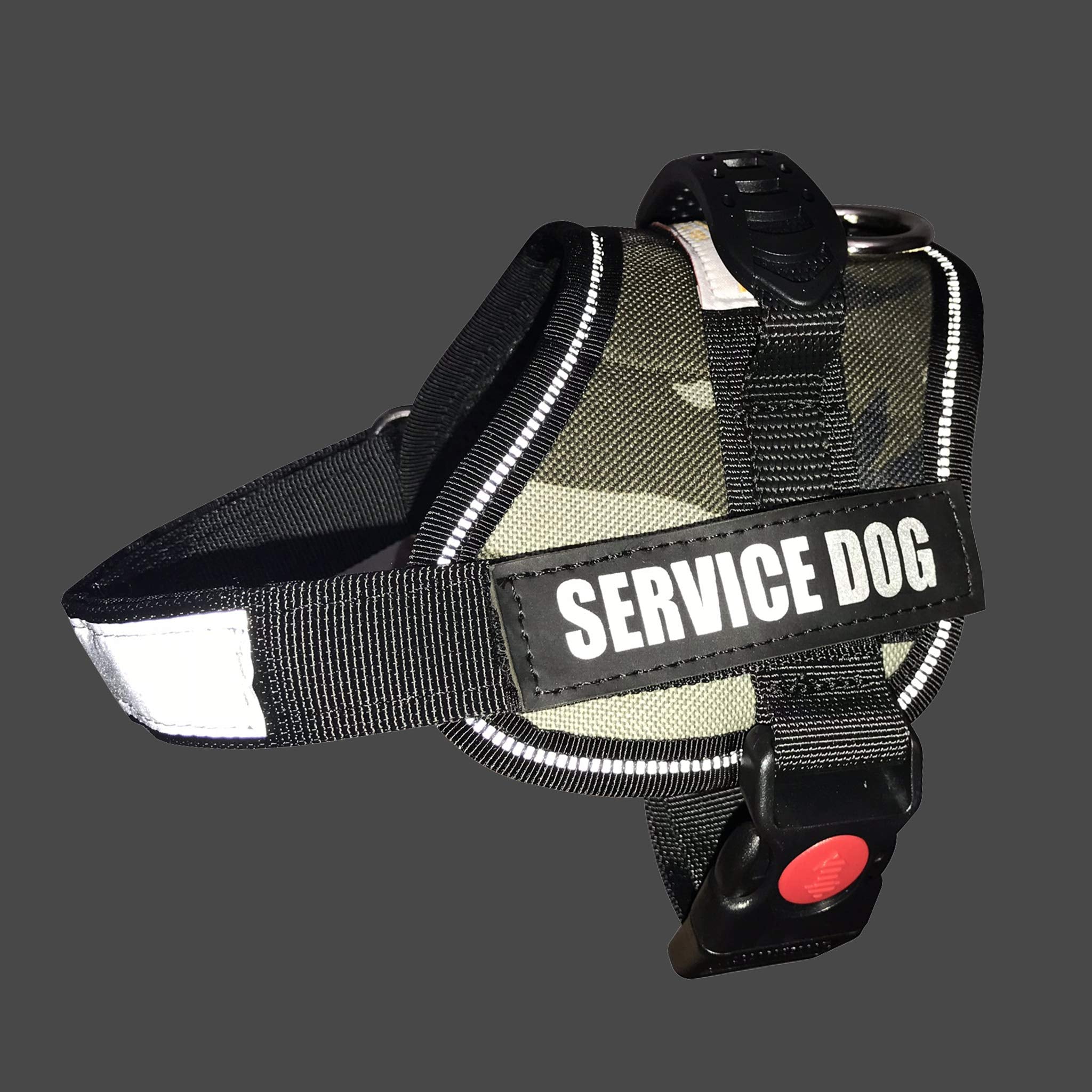 Albcorp Service Dog Vest Harness - Reflective - Woven Polyester And Nylon, Comfy Mesh Padding - Sizes From Xxs To Xl - Service Dog Patches Included. Green Camo, Extra Small