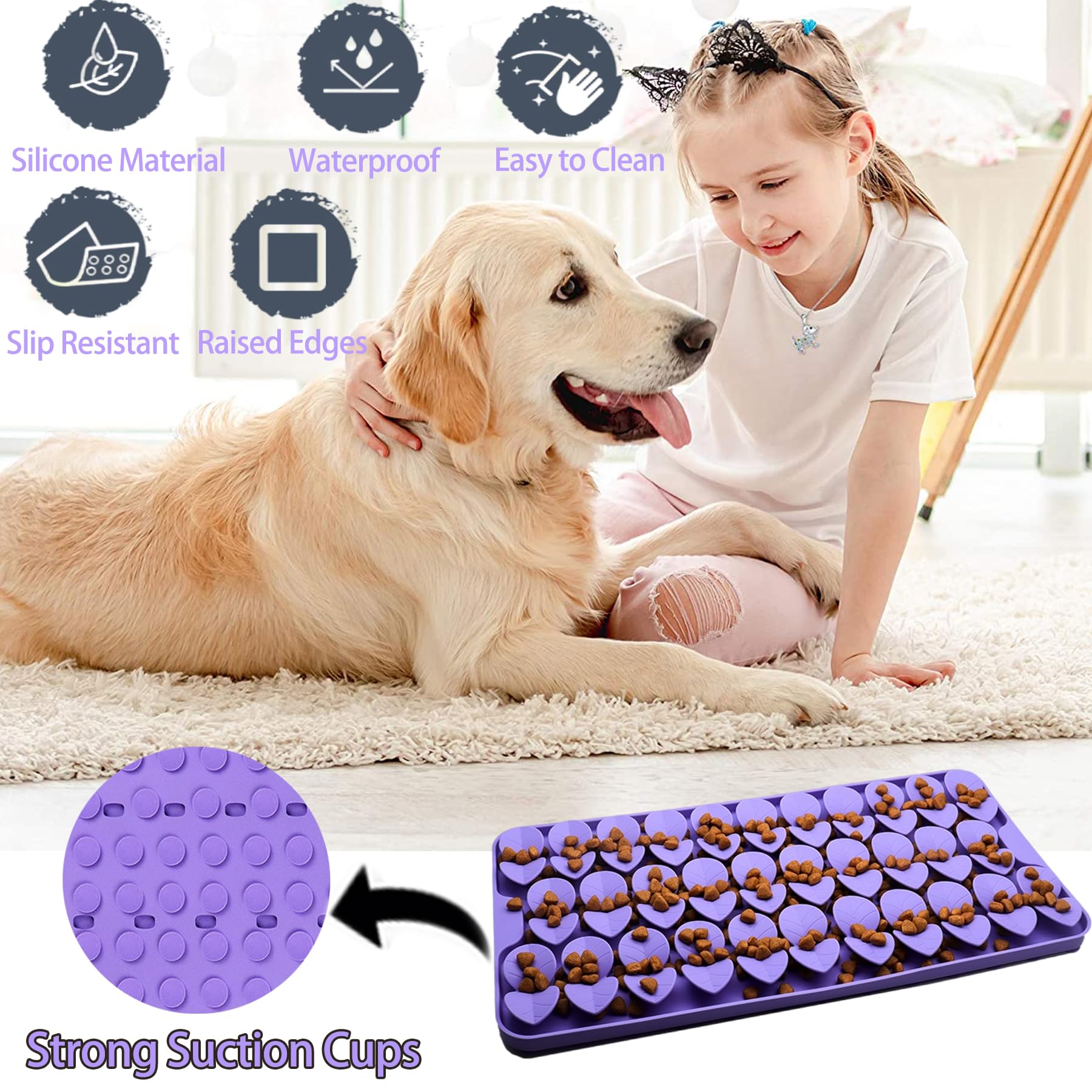 Femont Snuffle Mat for Medium Dogs,Silicone Slow Feeder Lick Mat for Dogs Slow Eating,Encourages Natural Foraging Skill,Interact