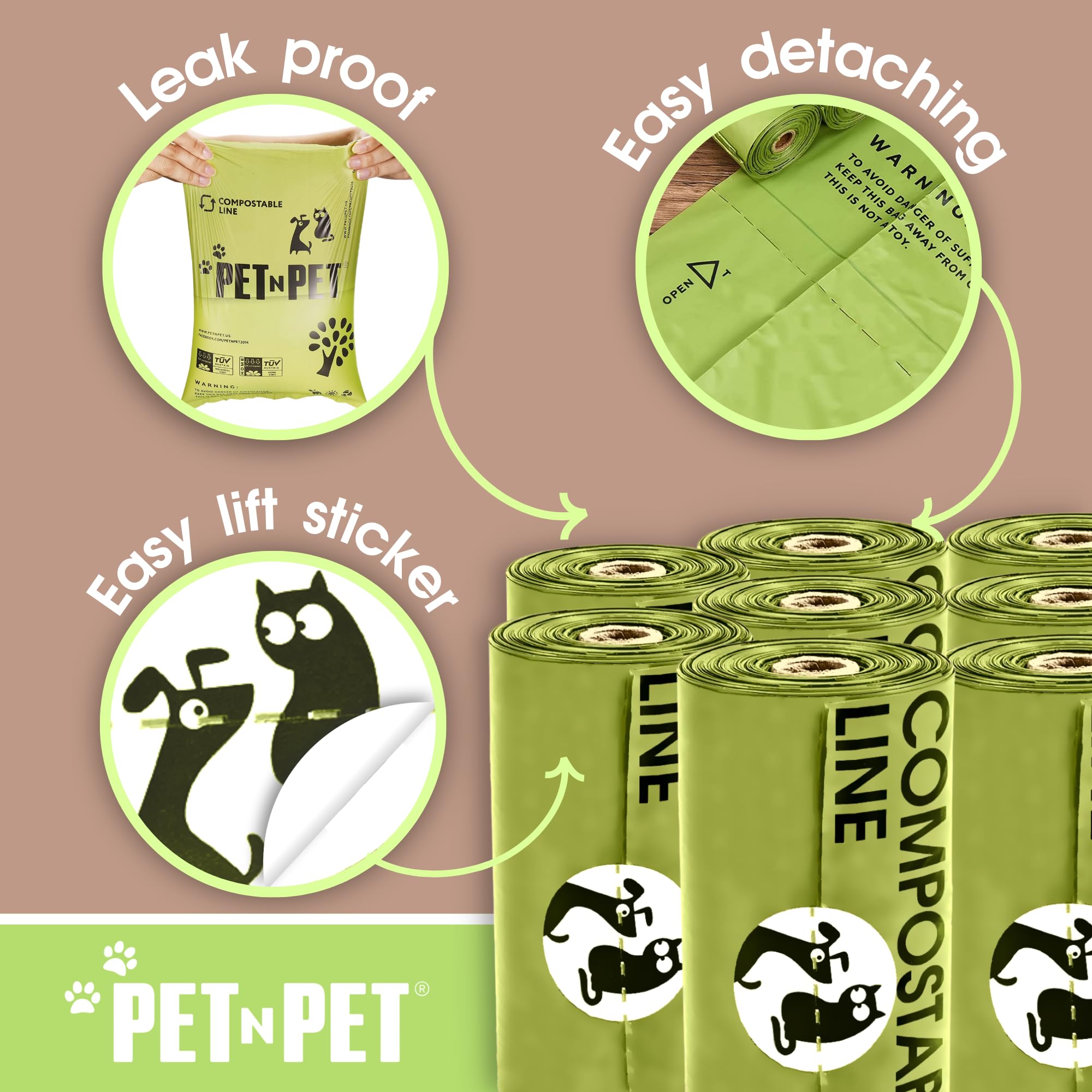 Pet N Pet Poop Bags For Dogs, 120 Counts Compostable Dog Poop Bags Rolls, Dog Bags For Poop, Thick Dog Poop Bag Rolls, Doggy Poop Bags, 100% Leak-Proof Easy To Use Pet Poop Bags
