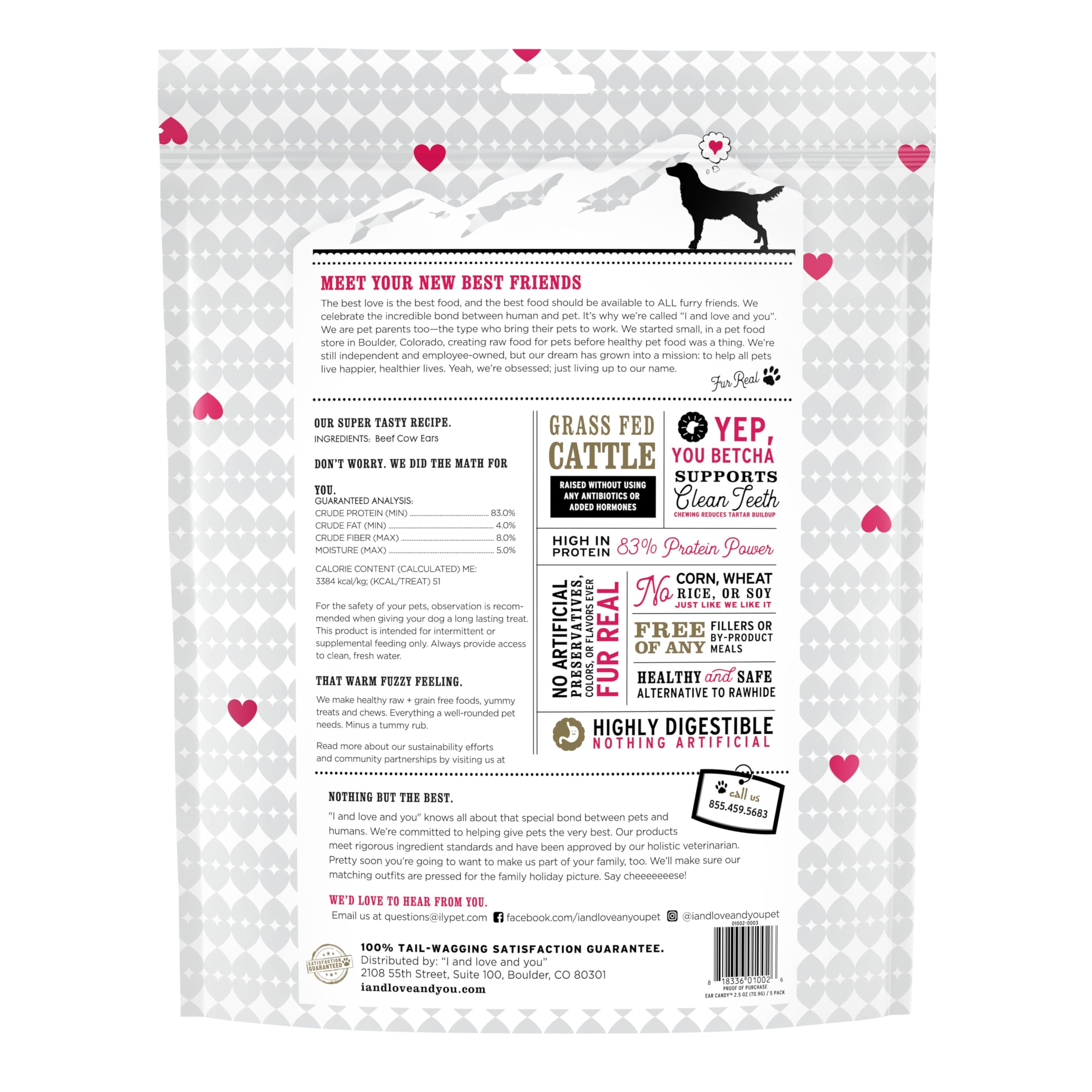 I and love and you Ear Candy Cow Ear Chews - Beef - Rawhide Alternative, Single Ingredient, Free Range Grass Fed Beef, 5ct