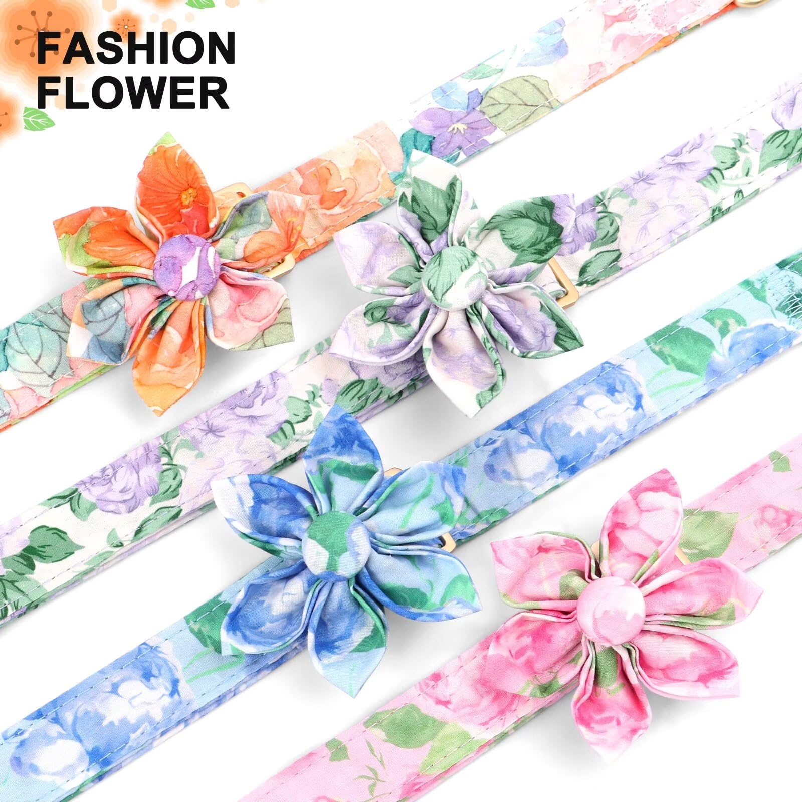 Beirui Cute Girl Dog Collars for Female Dogs, Floral Dog Collar with Spring Flower Patterns, Soft Pet Collars for Small Medium L