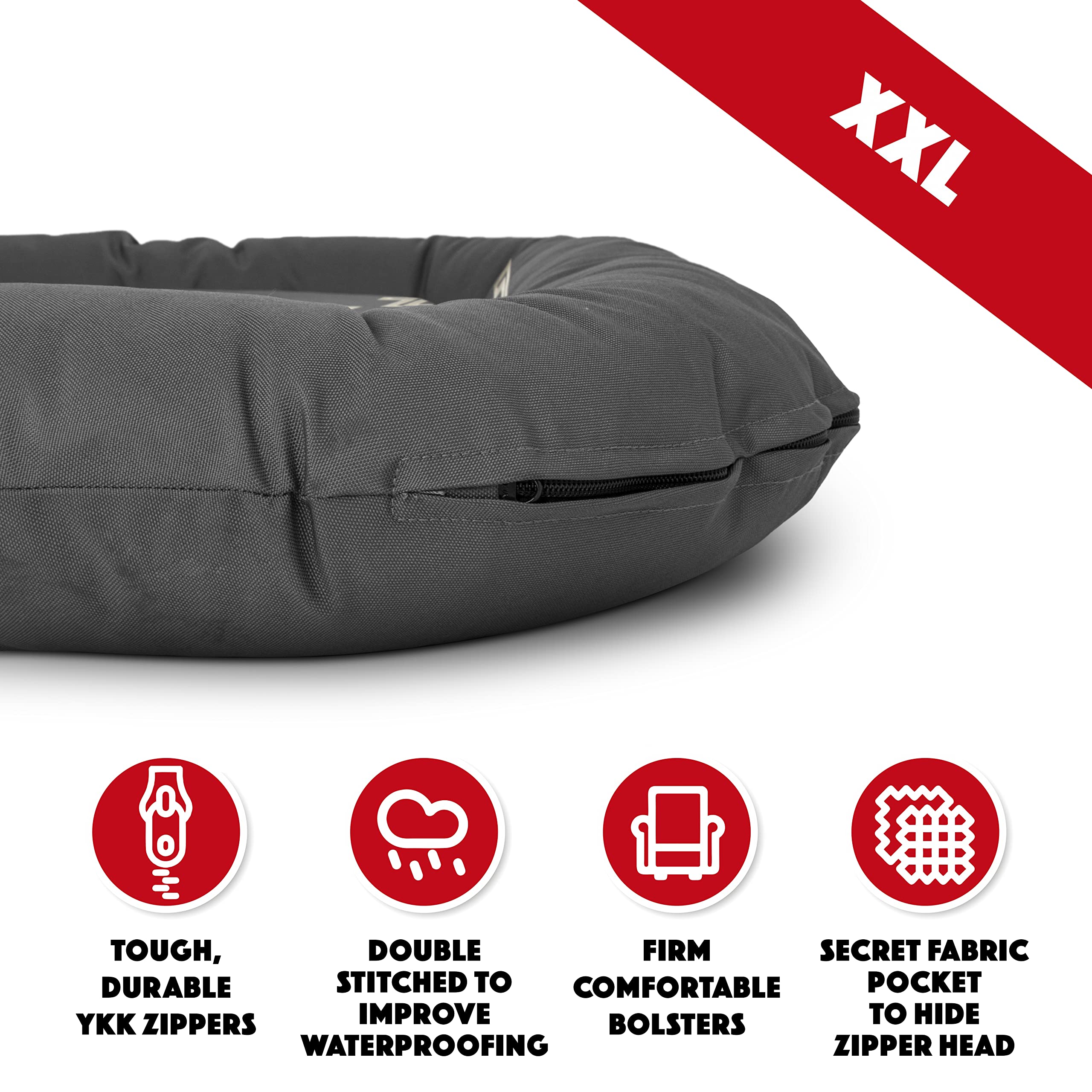 The Dog’S Bed Utility Waterproof Dog Bed, Xxl, Durable Grey Oxford Fabric, Tough Ykk Zippers, Washable Reversible Cover, Dog Beds For Home Car Crate & Yard, Puppy & All Pet Comfort, Veterinary Approved