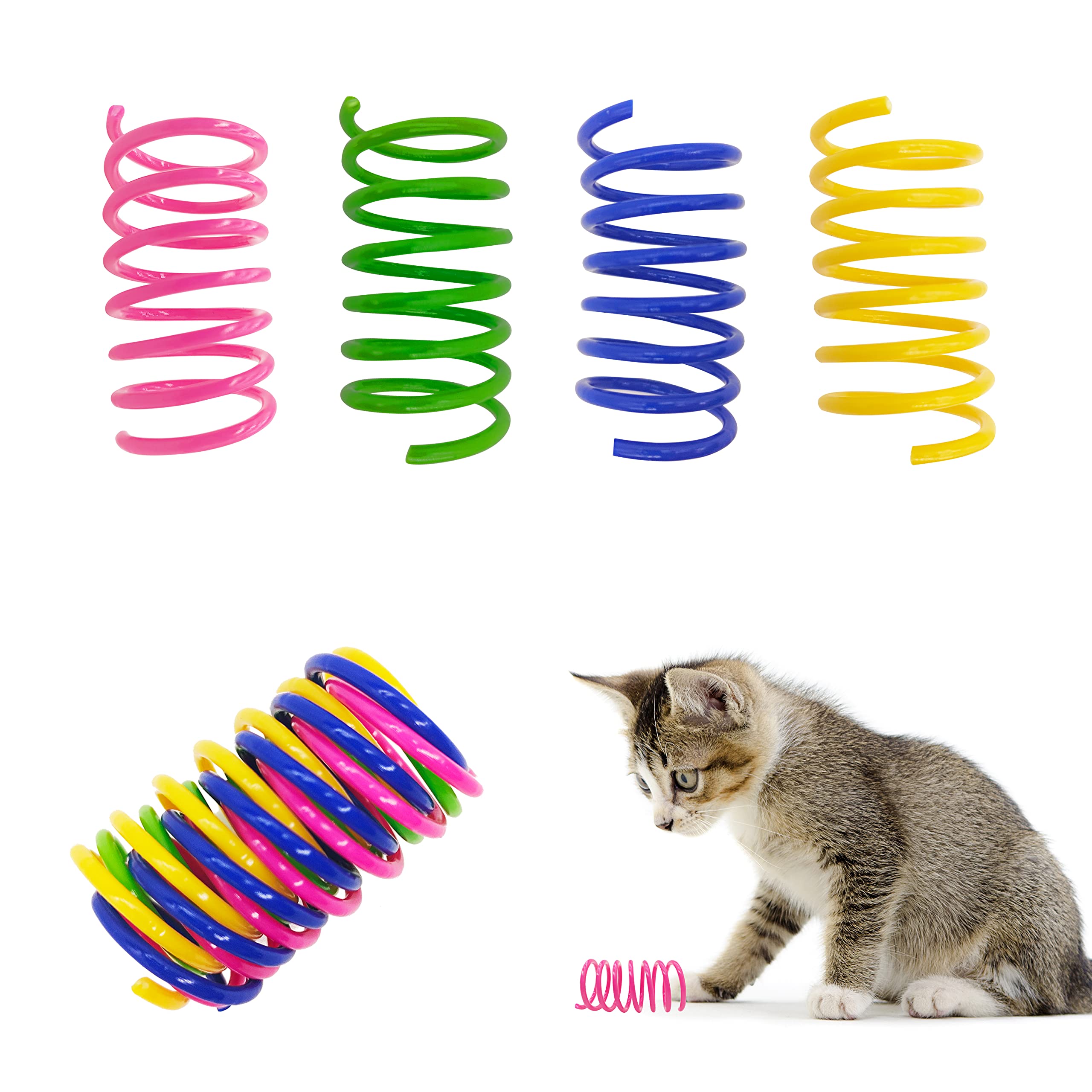 Yuloyi Cat Spring Toys 30 Packs, Plastic Colorful Springs Cat Toys For Cat Kitten Pets, Interactive Cat Toys For Indoor Cats And Kitten