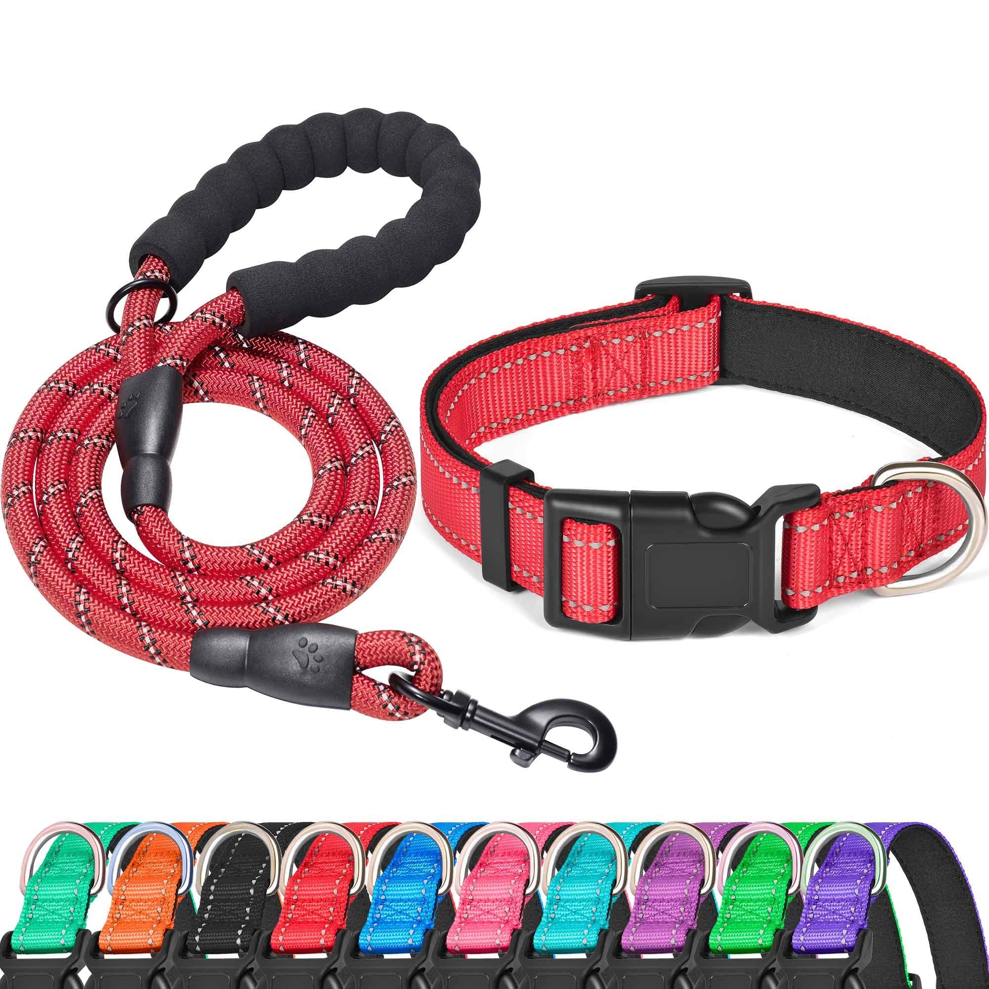 Ladoogo Reflective Dog Collar Padded With Soft Neoprene Breathable Adjustable Nylon Dog Collars For Small Medium Large Dogs (Lar