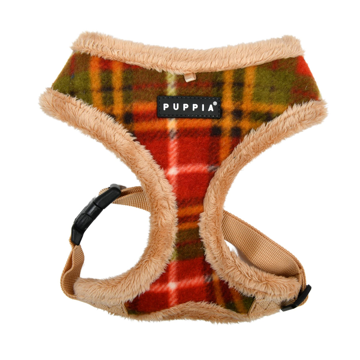 Puppia Norman Dog Harness Over-The-Head Warm Winter Checkered Pattern Adjustable Chest For Small And Medium Dog, Beige, Small