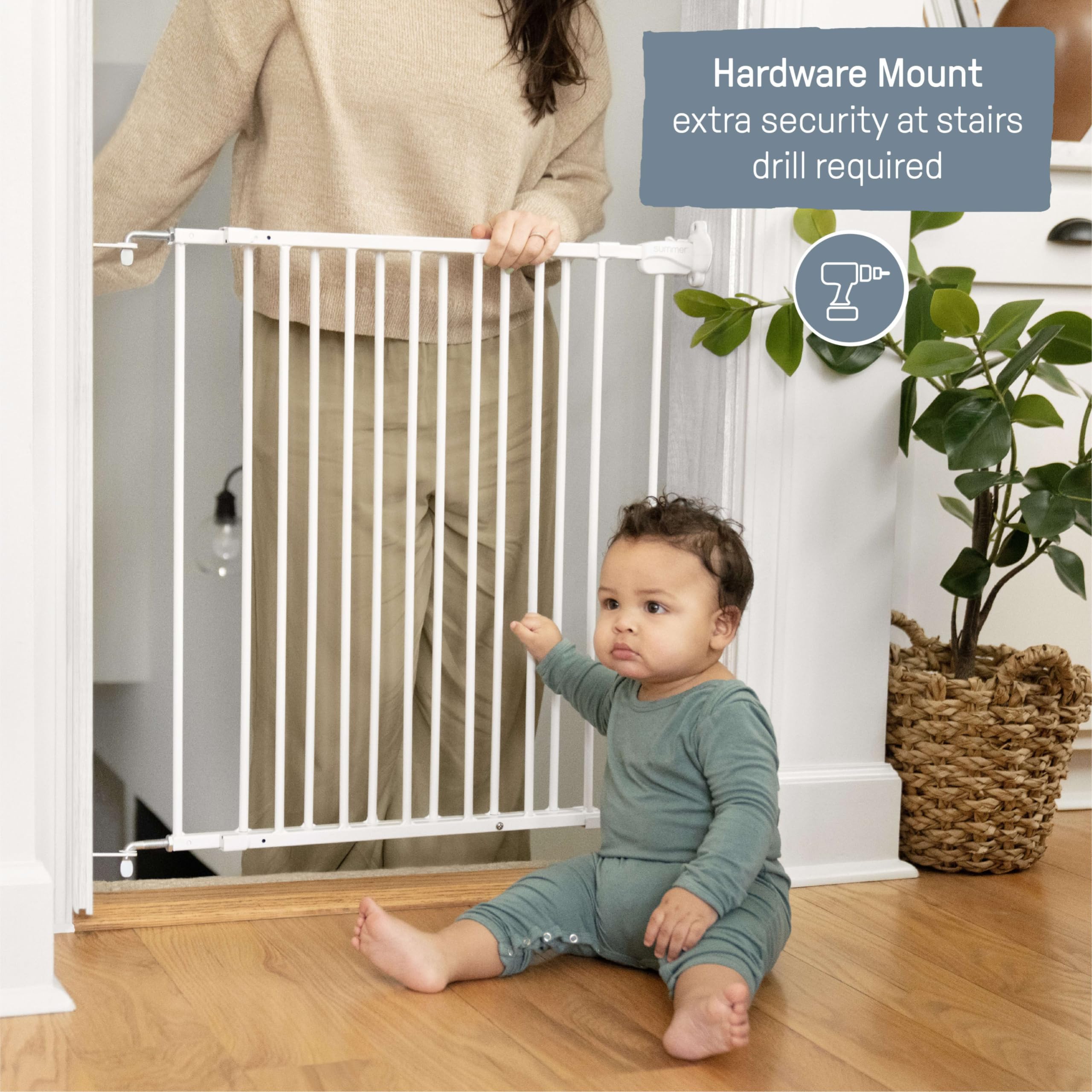 Ingenuity The Stairway 42W Series Safety Pet and Baby Gate, 28-42 Wide, 28 Tall, for Stairway or Hallways - White Metal