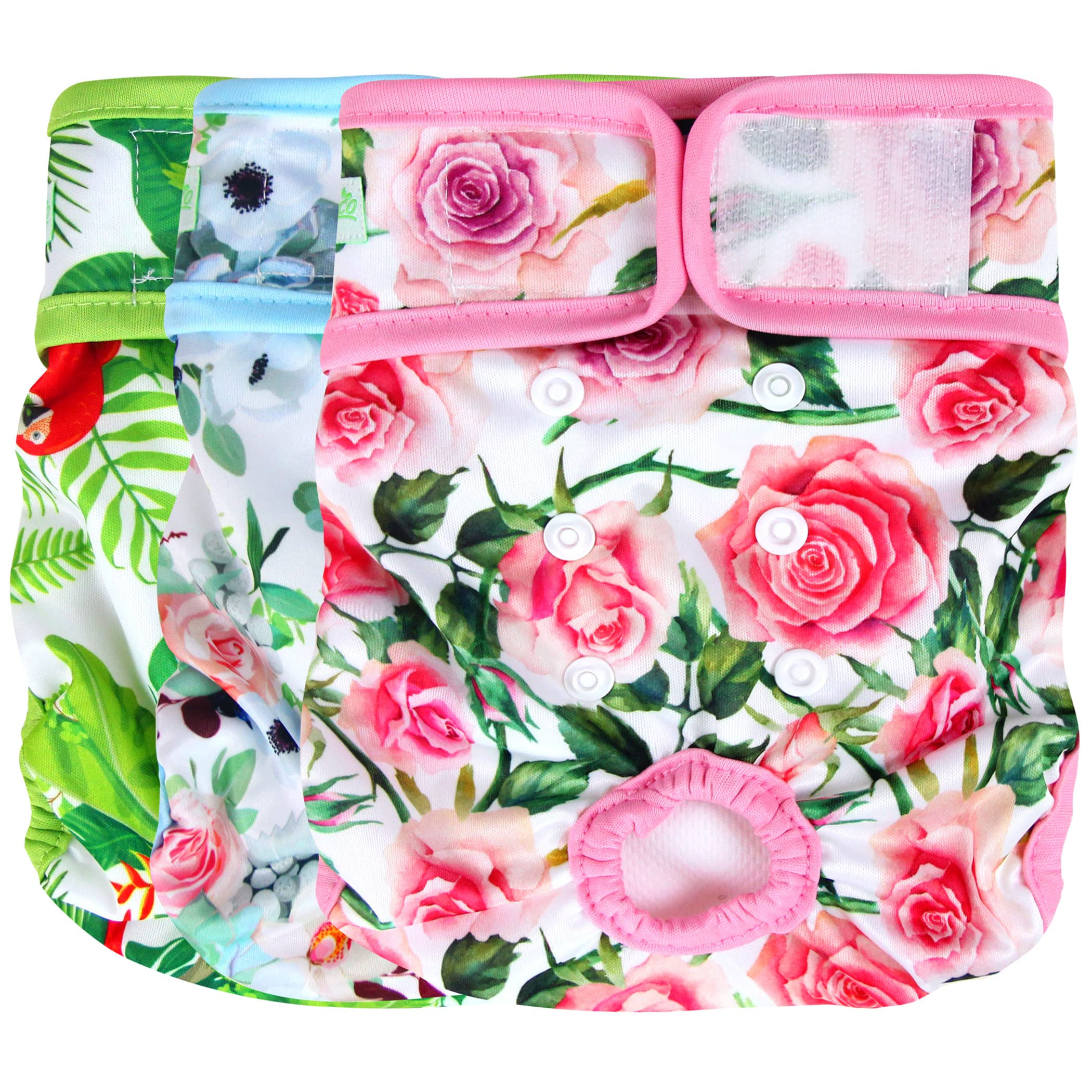 wegreeco Luxury Washable Reusable Dog Diapers (Stylish Pattern) - Female Dog Diapers, Doggie Diapers, 3 Pack (Floral, Medium)