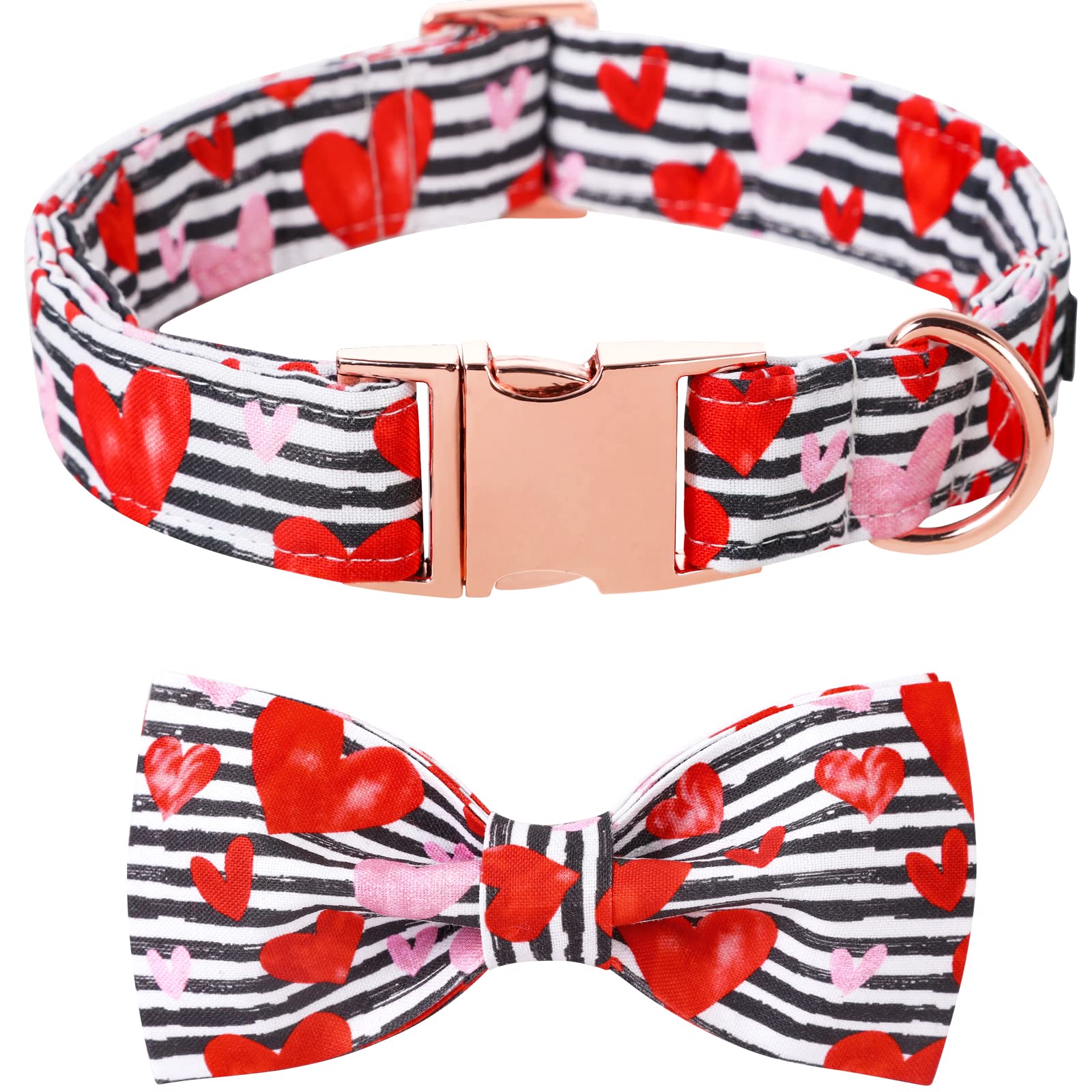 Lionet Paws Valentines Dog Collar With Bowtie, Dog Bowtie Collar With Metal Buckle For Dogs And Cats, Adjustable Comfortable Dog Collar Girl Boy Gift Hearts,Xxs, Neck 7-11 In