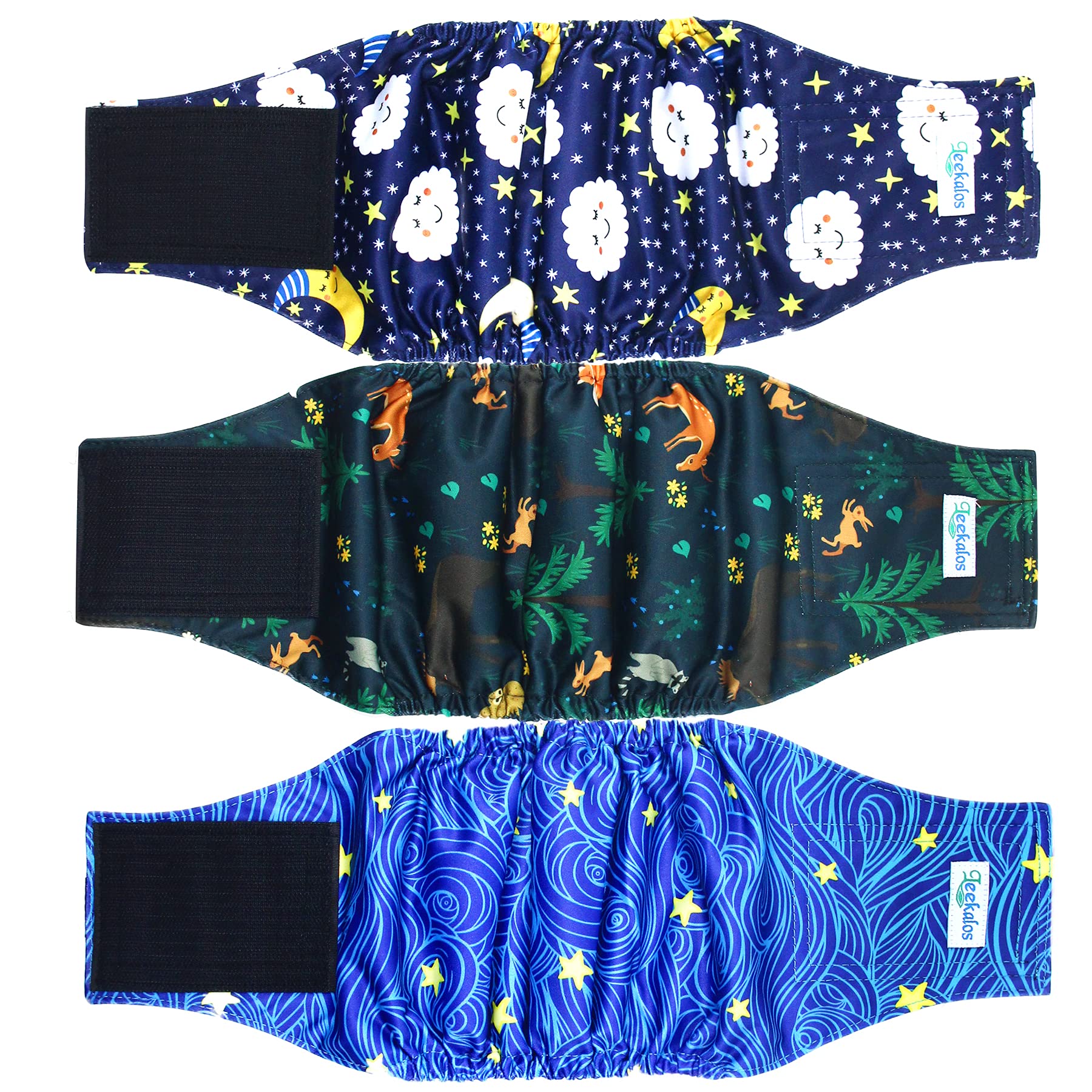 Leekalos Male Dog Diapers (3 Pack), High Absorbing Dog Belly Bands for Male Dogs, Washable Reusable Dog Male Wraps (Sky, Large)