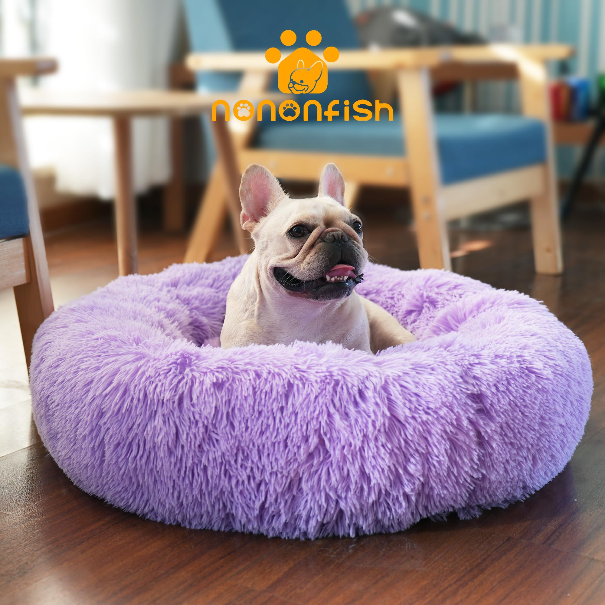 Purple Dog Bed Medium Size Dog 23 Inch Anti-Anxiety Donut Dog Cuddler Bed, Warming Cozy Soft Dog Round Bed, Fluffy Faux Fur Plush Dog Cat Cushion Bed For Small Medium Dogs And Cats