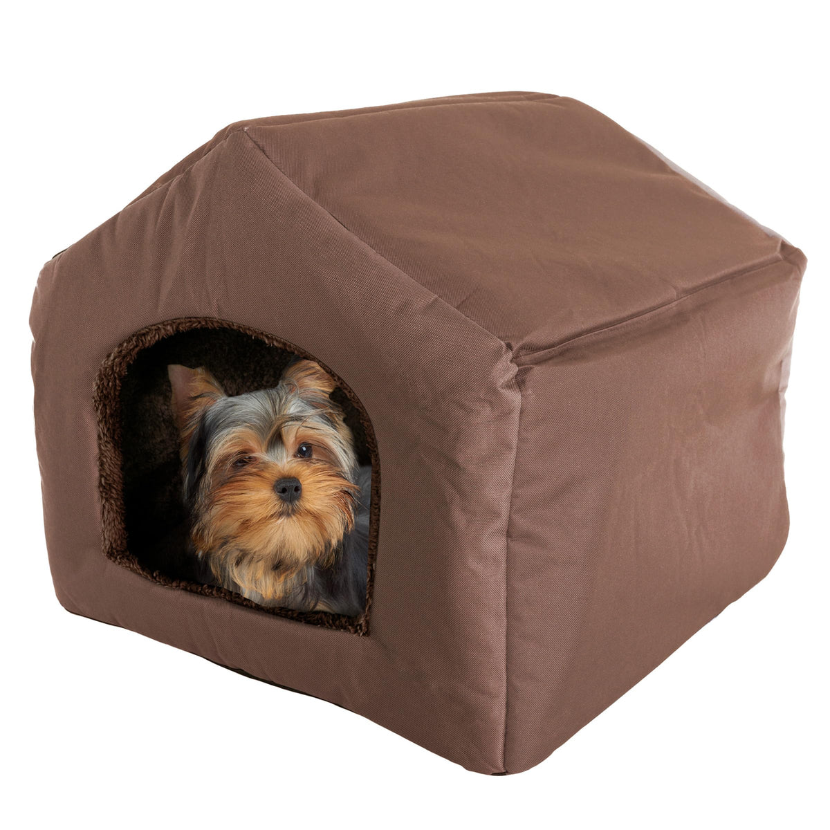 Dog House - Indoor Dog House With Removable Sherpa Cushioned Pad - Pet Bed For Small Dogs, Cats, Or Kittens - Dog Houses By Petmaker (Brown)