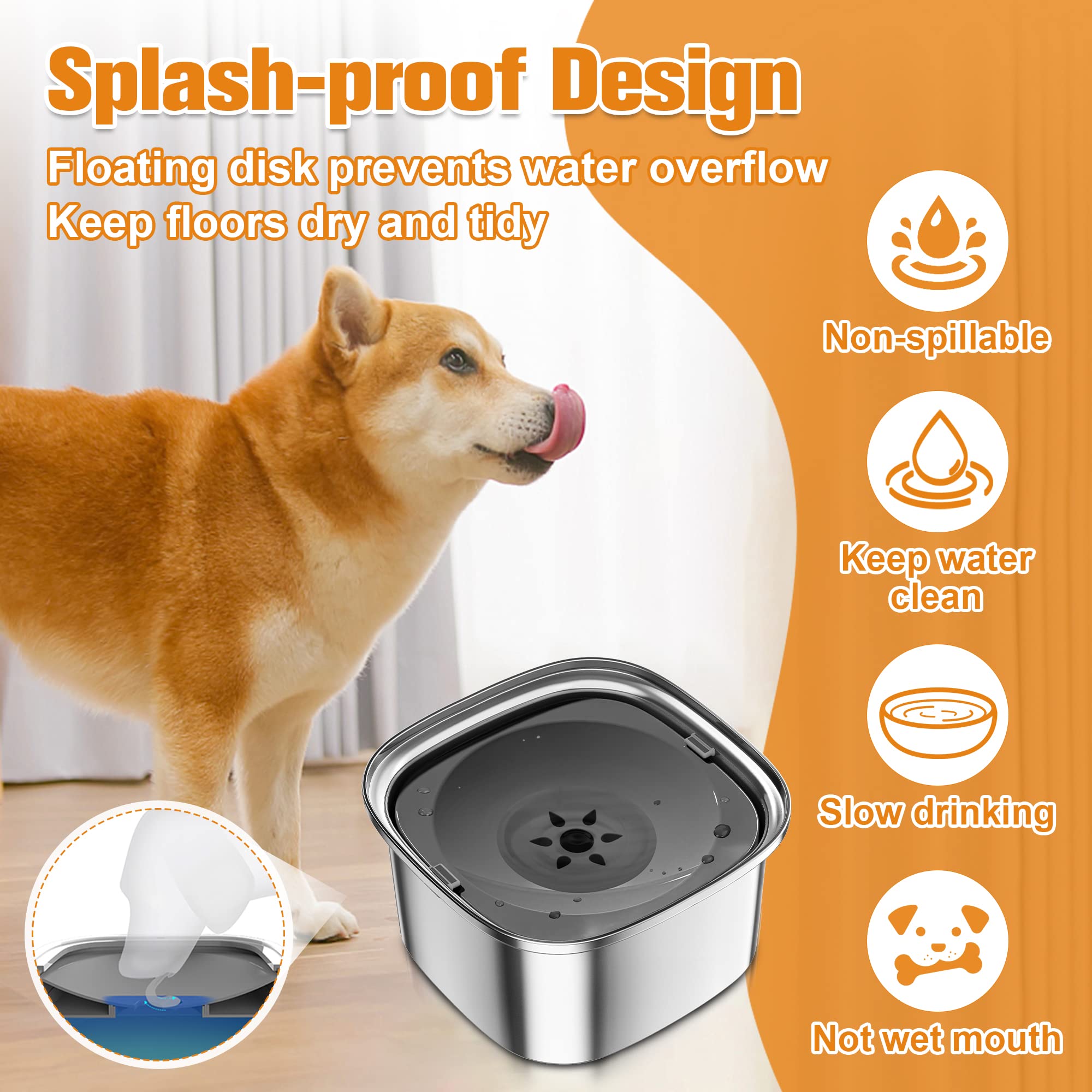 Decflow 3L Dog Water Bowl Stainless Steel Slow Drinking Dog Bowl With Lid, No Spill Water Bowl For Large Dogs Splash Proof Vehicle Carried Travel Pet Water Bowl Dispenser For Messy Drinkers