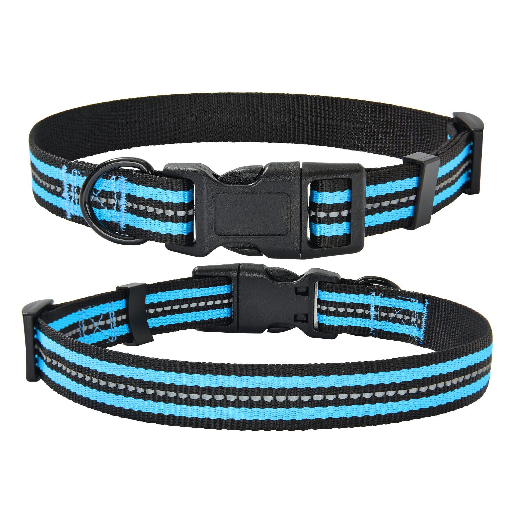 Mile High Life Reflective Dog Collar | Nylon Pet Collars Wiith Buckle | Light Weight Puppy Collars | Light Blue Dog Collars For Large Dogs (Light Blue, L)