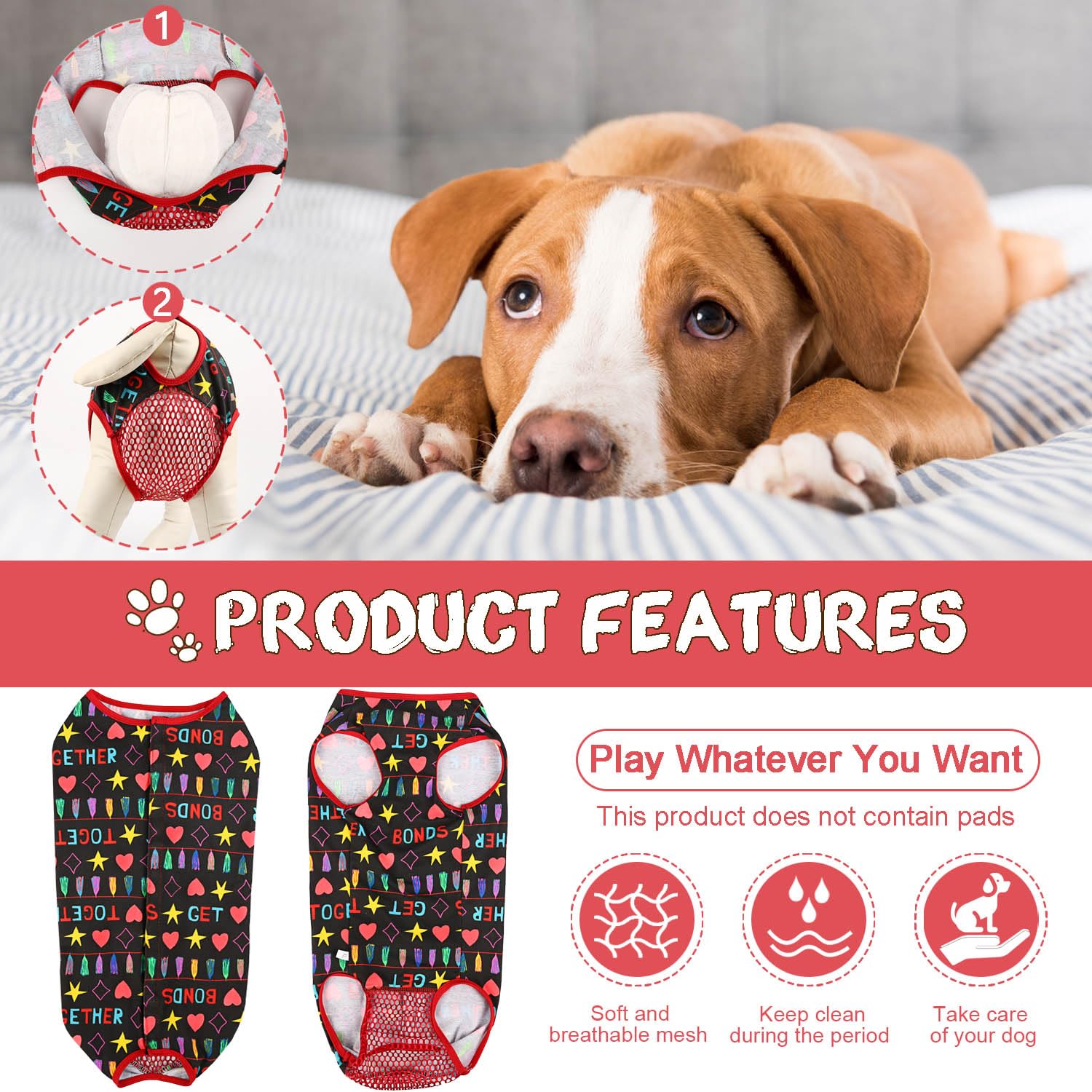 Etdane Dog Diapers Sanitary Panties Physiological Period Shirts Surgical Recovery Suits For Male And Female Dogs Black/L