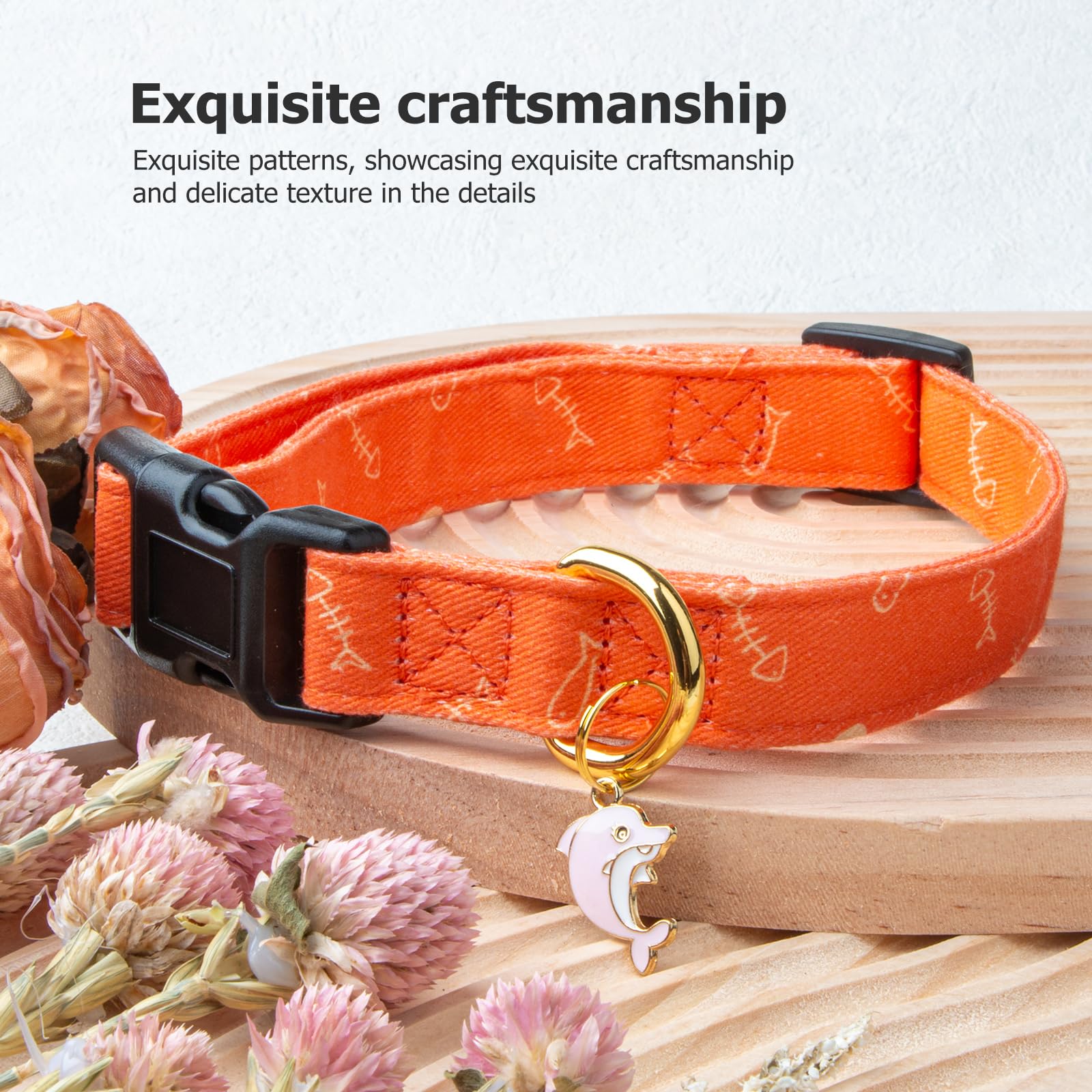 Cotton Handmade Dog Collar Cute And Distinctive Patterns Orange Fish With Pendant For Girl Boy Dogs Collars L