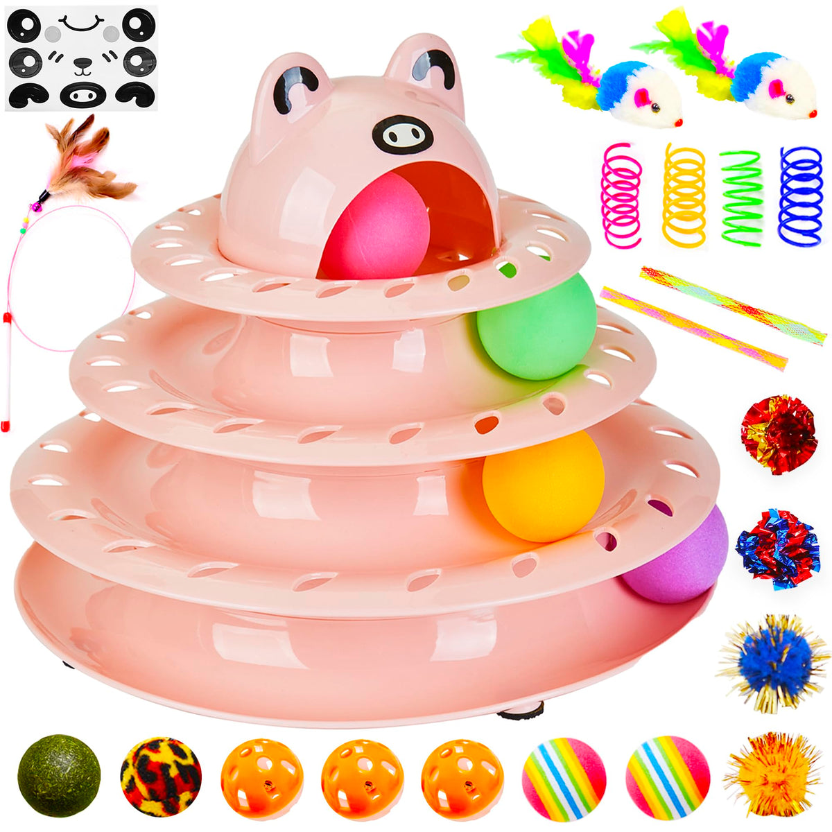 Gefryco 26Pcs Cat Toys Roller 4-Level Turntable For Indoor Cats, Self Play Cat Toy Track With Colorful Balls Interactive Kitten 