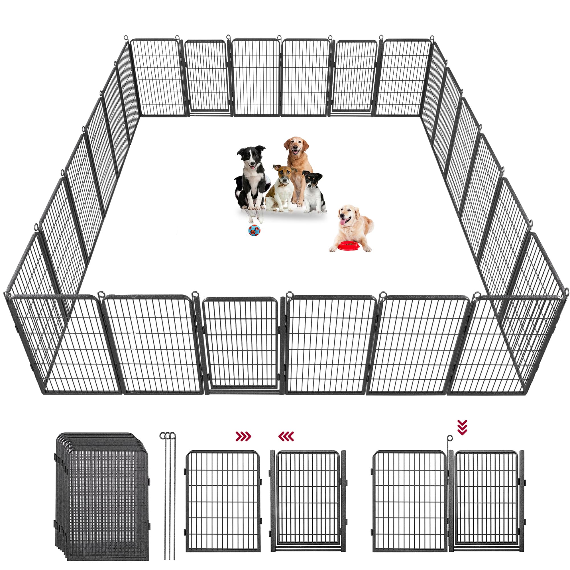 Jhsomdr Dog Playpen Outdoor With Low Threshold Full Gate, 40'' Height 24 Panels Large Dog Pen Dog Fence Outdoor For Yard, Heavy 