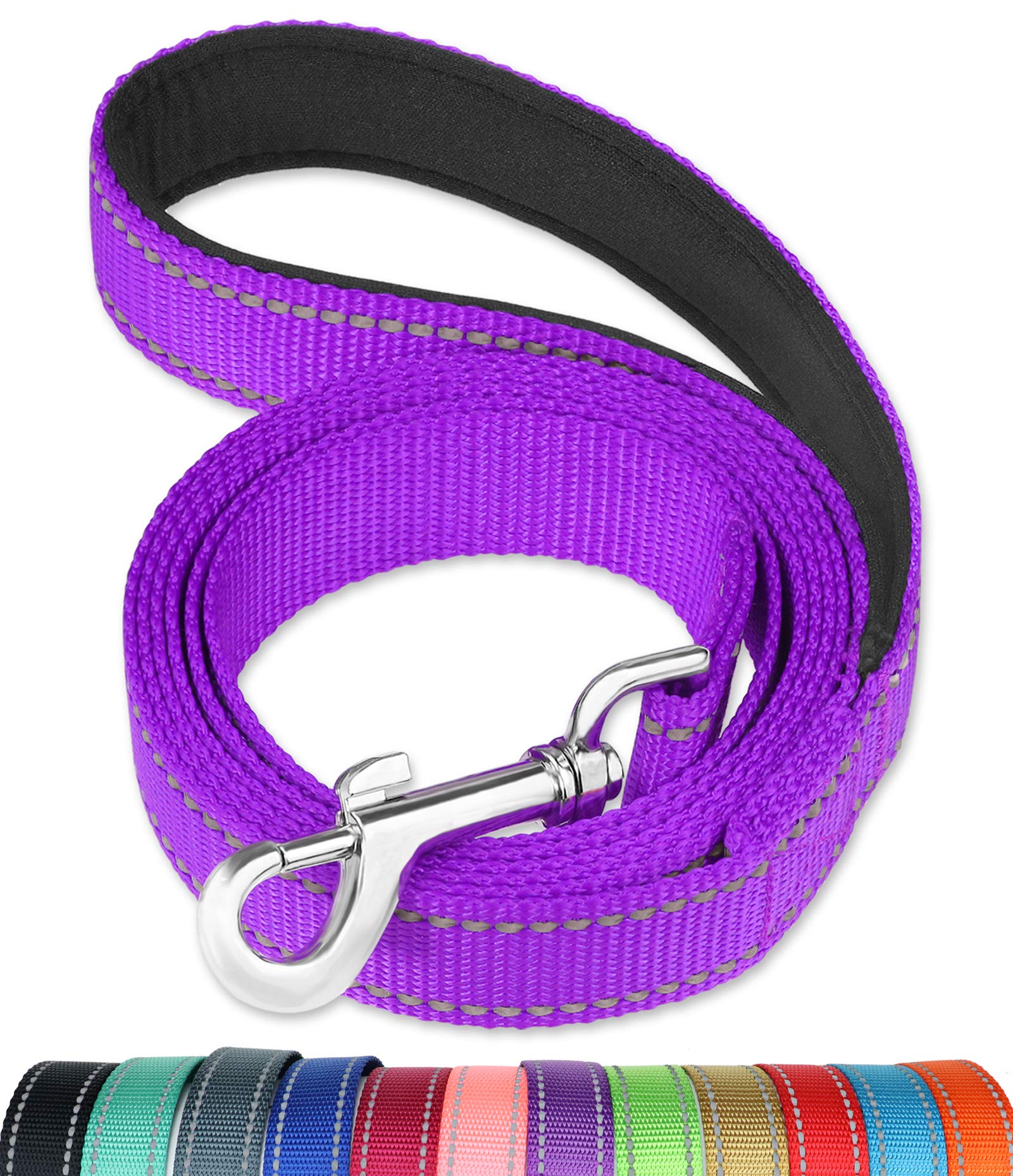 Funtags 4Ft Reflective Dog Leash With Soft Padded Handle For Training,Walking Lead For Large & Medium Dog,1 Inch Wide,Purple