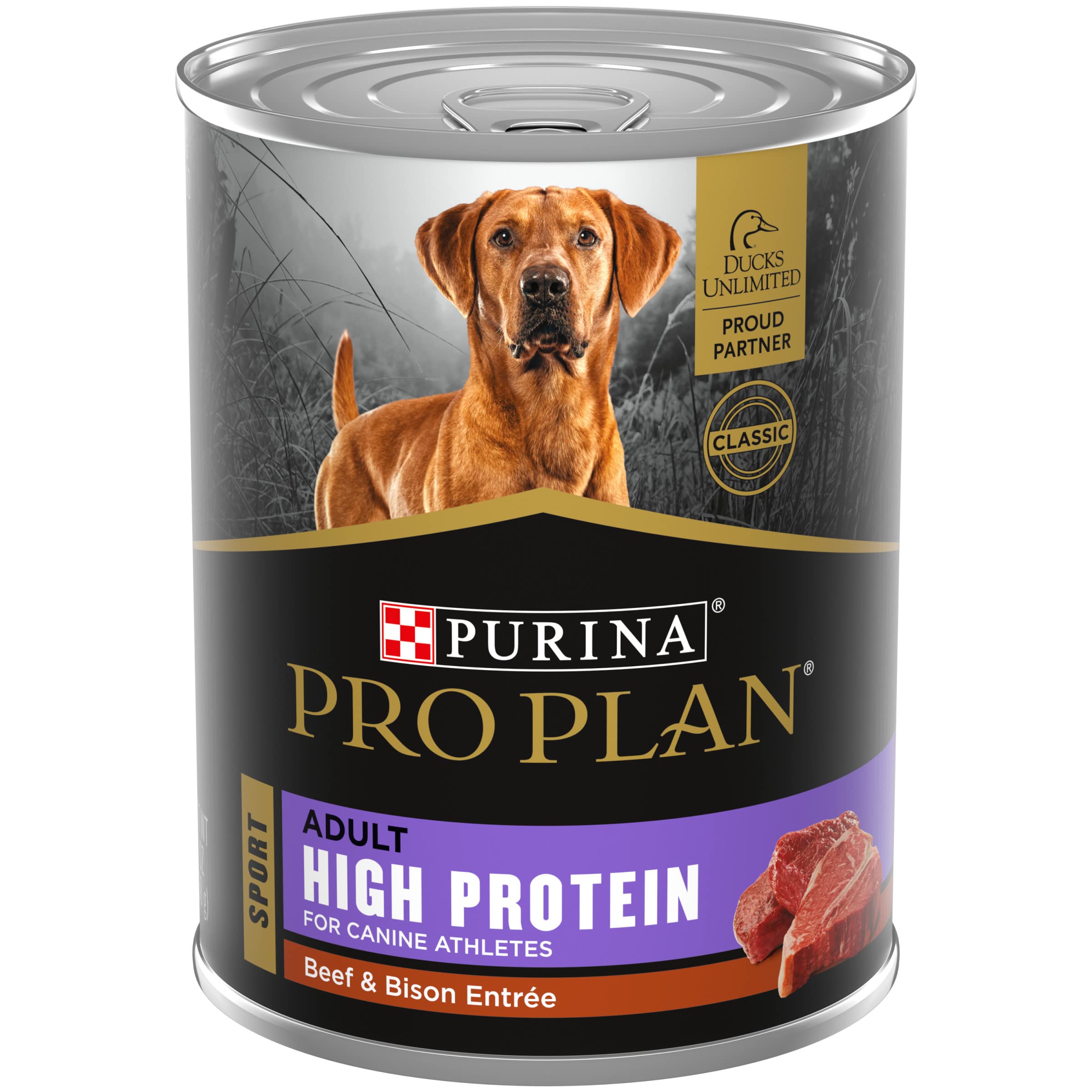 Purina Pro Plan Sport High Protein Wet Dog Food Beef and Bison Entr  e - (Pack of 12) 13 oz. Cans