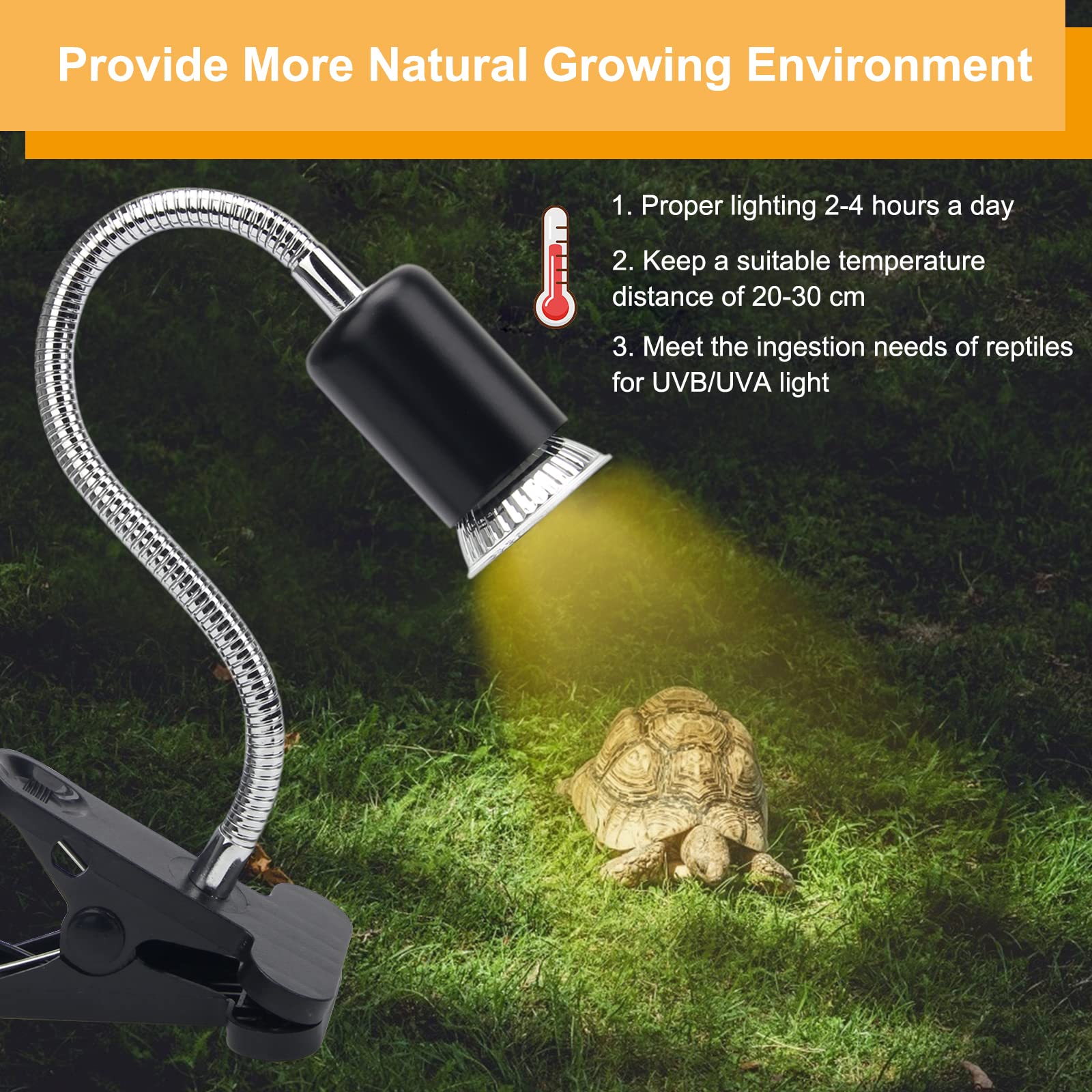 Catcan 50W Reptile Heat Lamps, Uva Uvb Reptile Light With 2 Heat Bulbs, 360°Rotatable Clips Adjustable Switch Heat Lamp For Turtle Lizard Snake Aquarium Amphibian