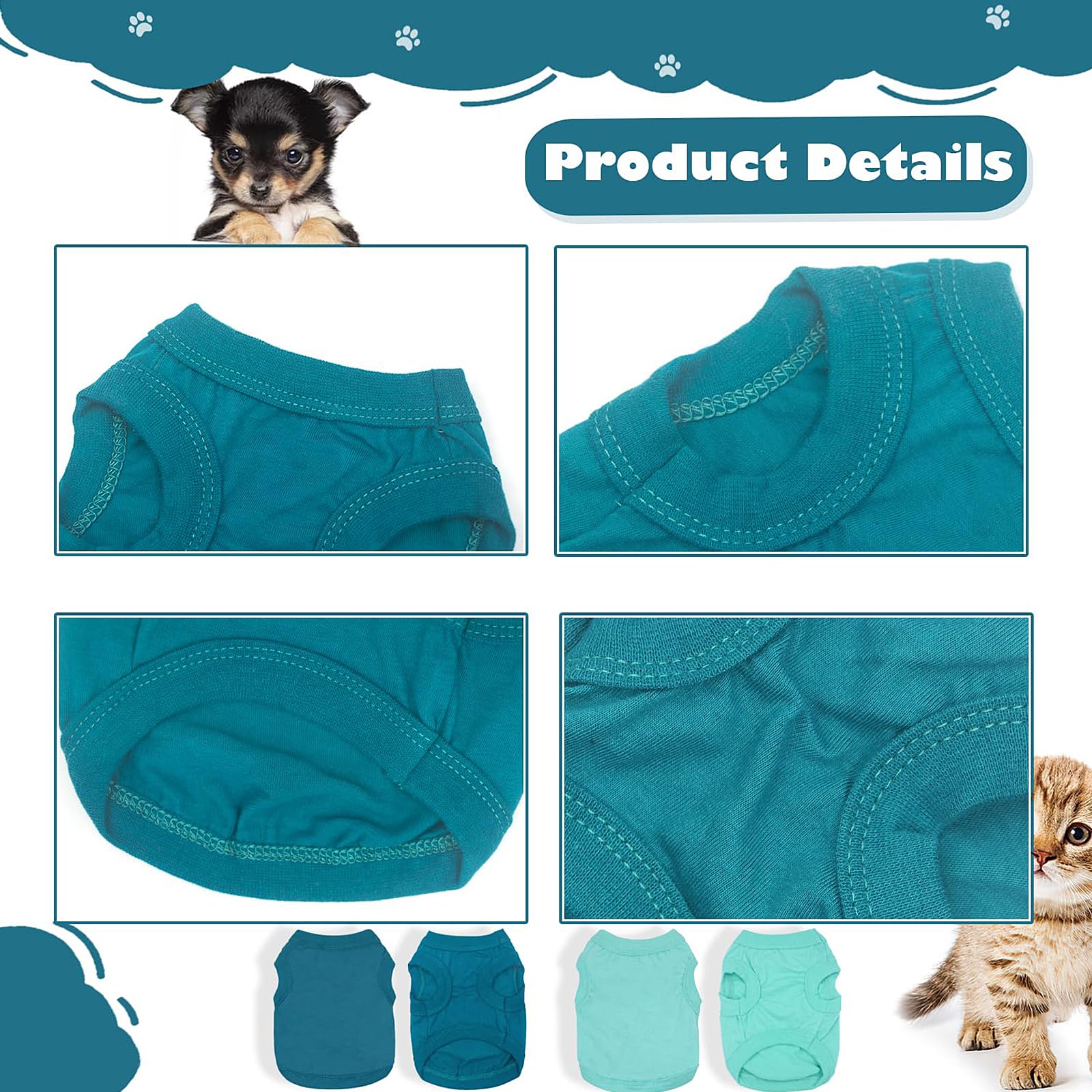 2 Pieces Chihuahua Clothes Dog Clothes For Small Dogs Girl Boy Spring Summer Puppy Soft Dog Shirt Solid Color Pet Clothing Cute