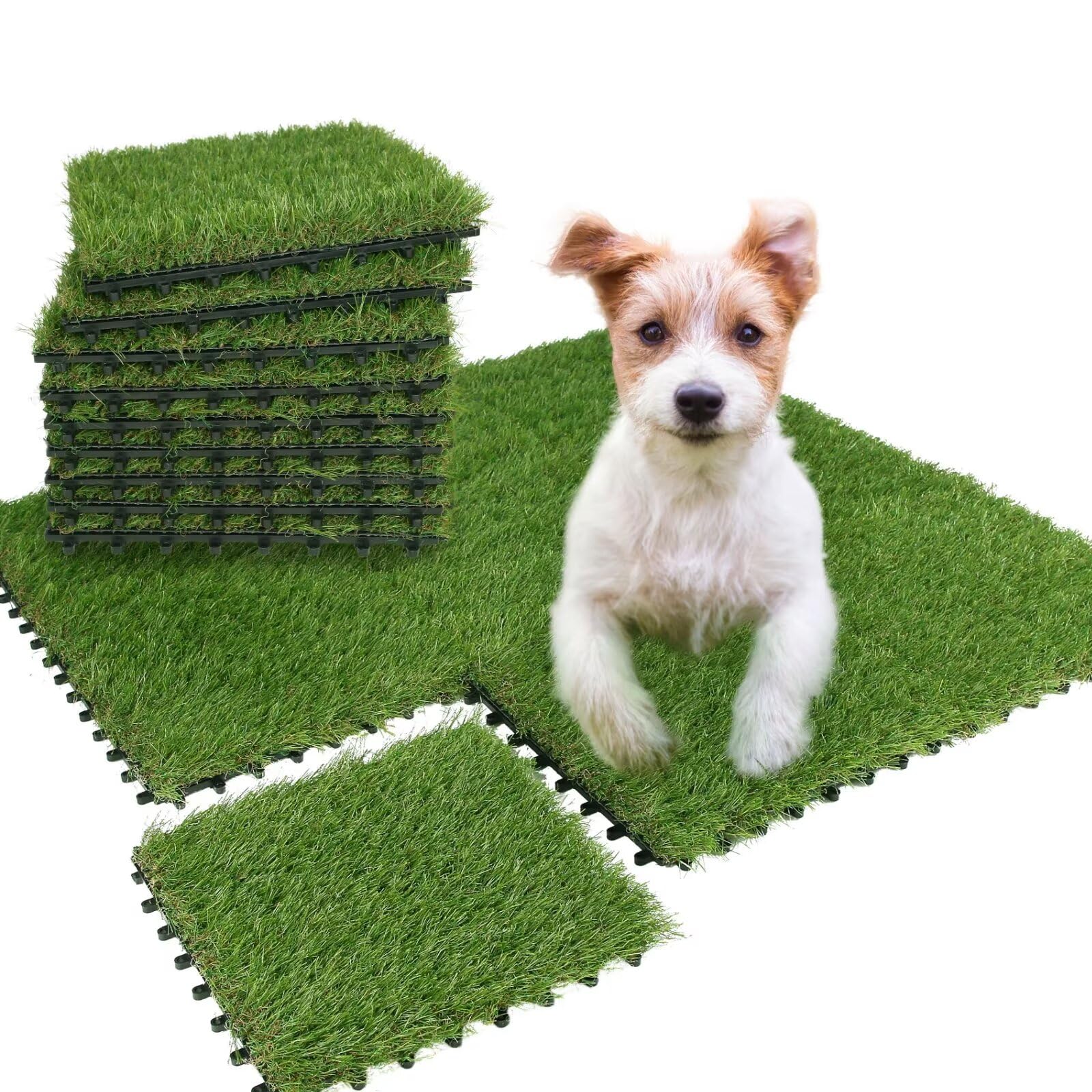 Xlx Turf Interlocking Dog Grass Potty Tile, Self Draining Fake Grass Pad For Puppy Tray, Pet Pee Mat Indoor Outdoor Use, 9 Pack 