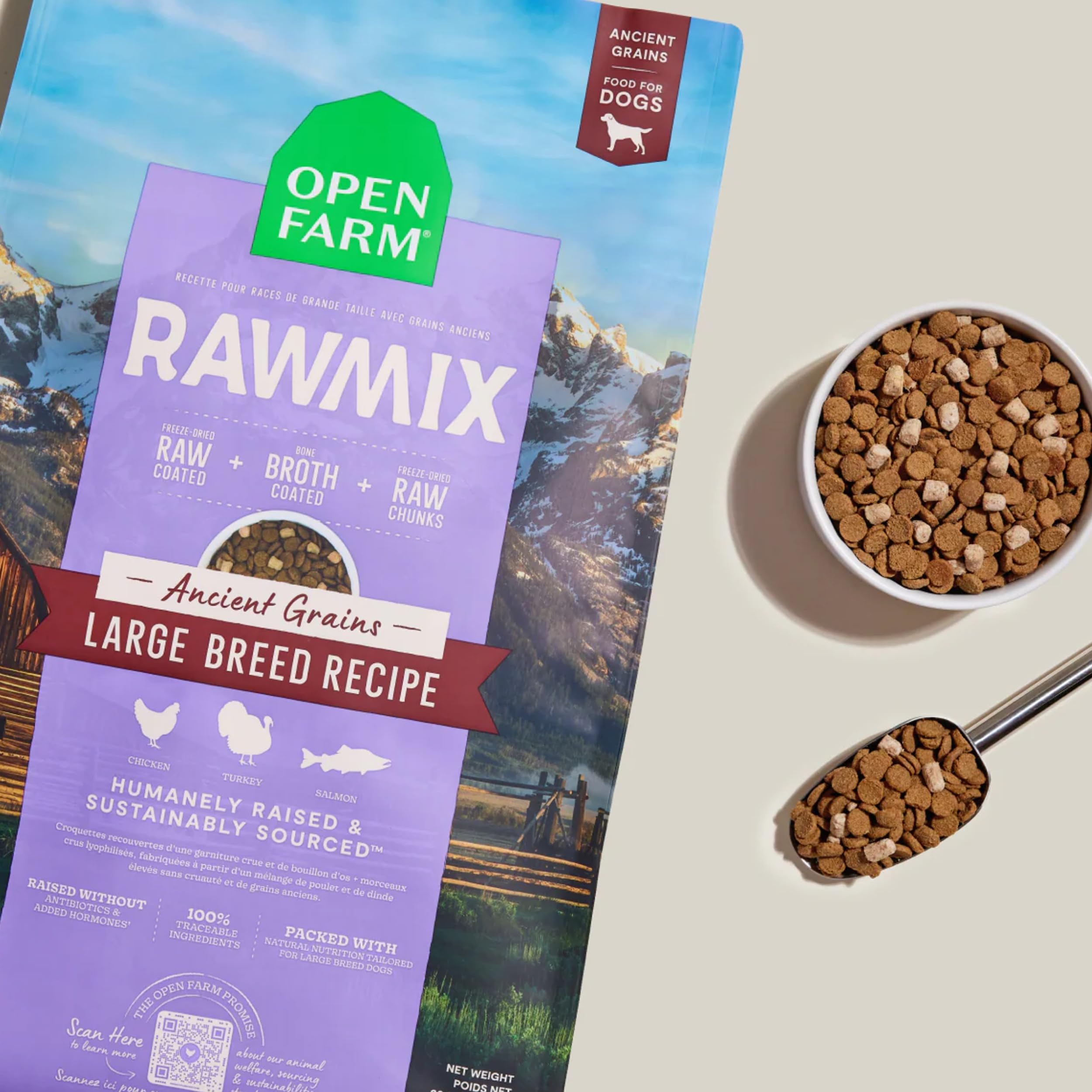 Open Farm, RawMix Dry Dog Food with Ancient Grains for Large Breeds, Protein-Packed Kibble Coated in Bone Broth with Freeze Drie