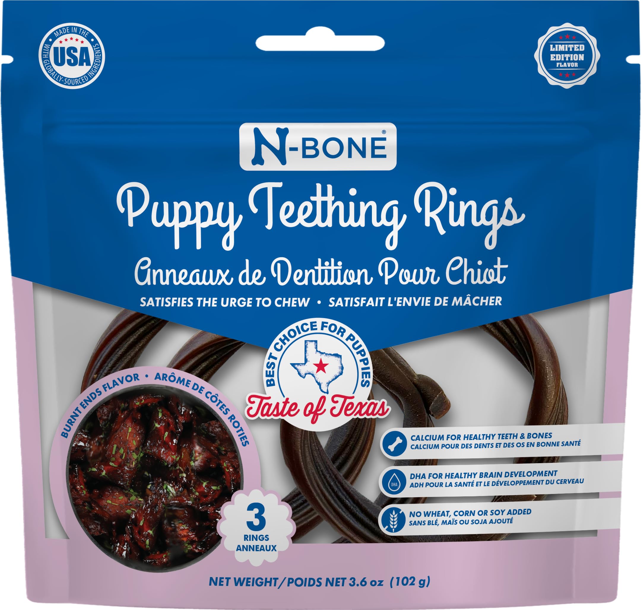 N-Bone Puppy Teething Rings Taste Of Texas Burnt Ends Flavor 3 Count