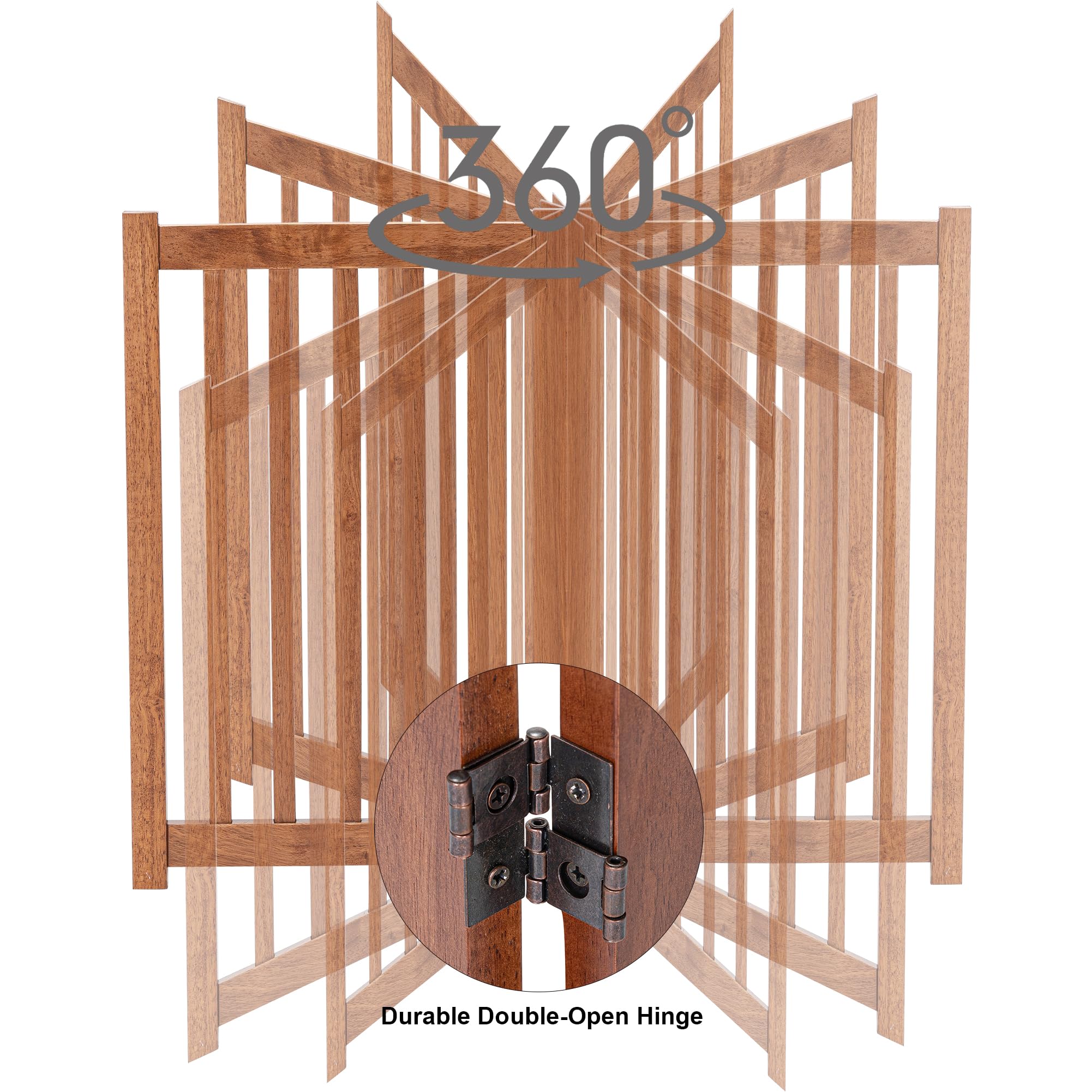 LZRS Freestanding Dog Gate 30 inch Tall - 3 Panels Solid Wooden Pet Gate for Doorways, Stairs & Hallways, Expandable & Foldable