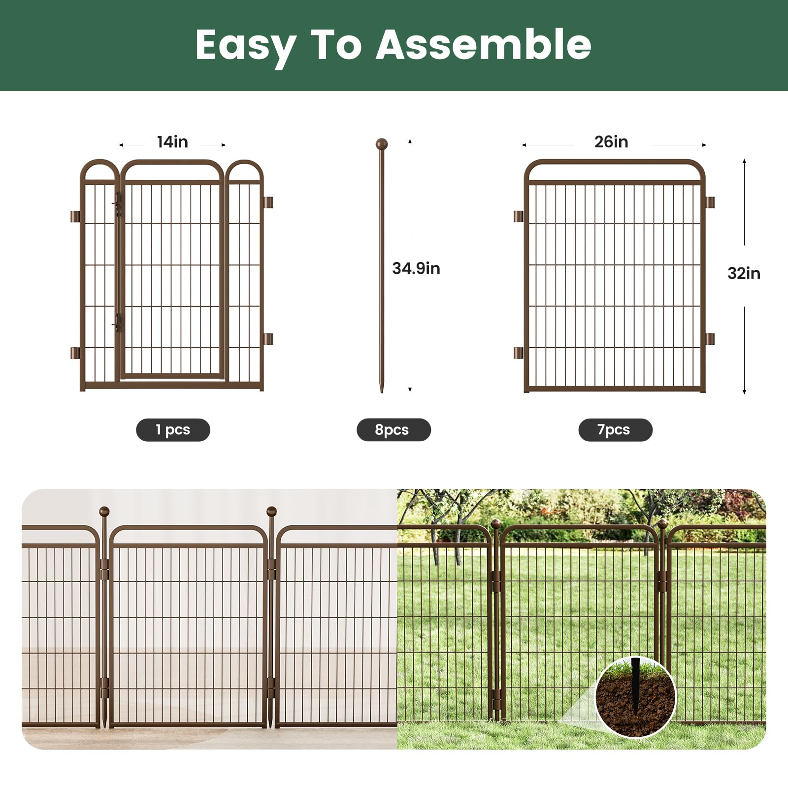 Gardner Pet Dog Playpens, 32'' H 8 Panels Dog Pen Outdoor/Indoor Dog Fence Exercise Pen For Small/Medium/Large Dogs, Foldable Pe