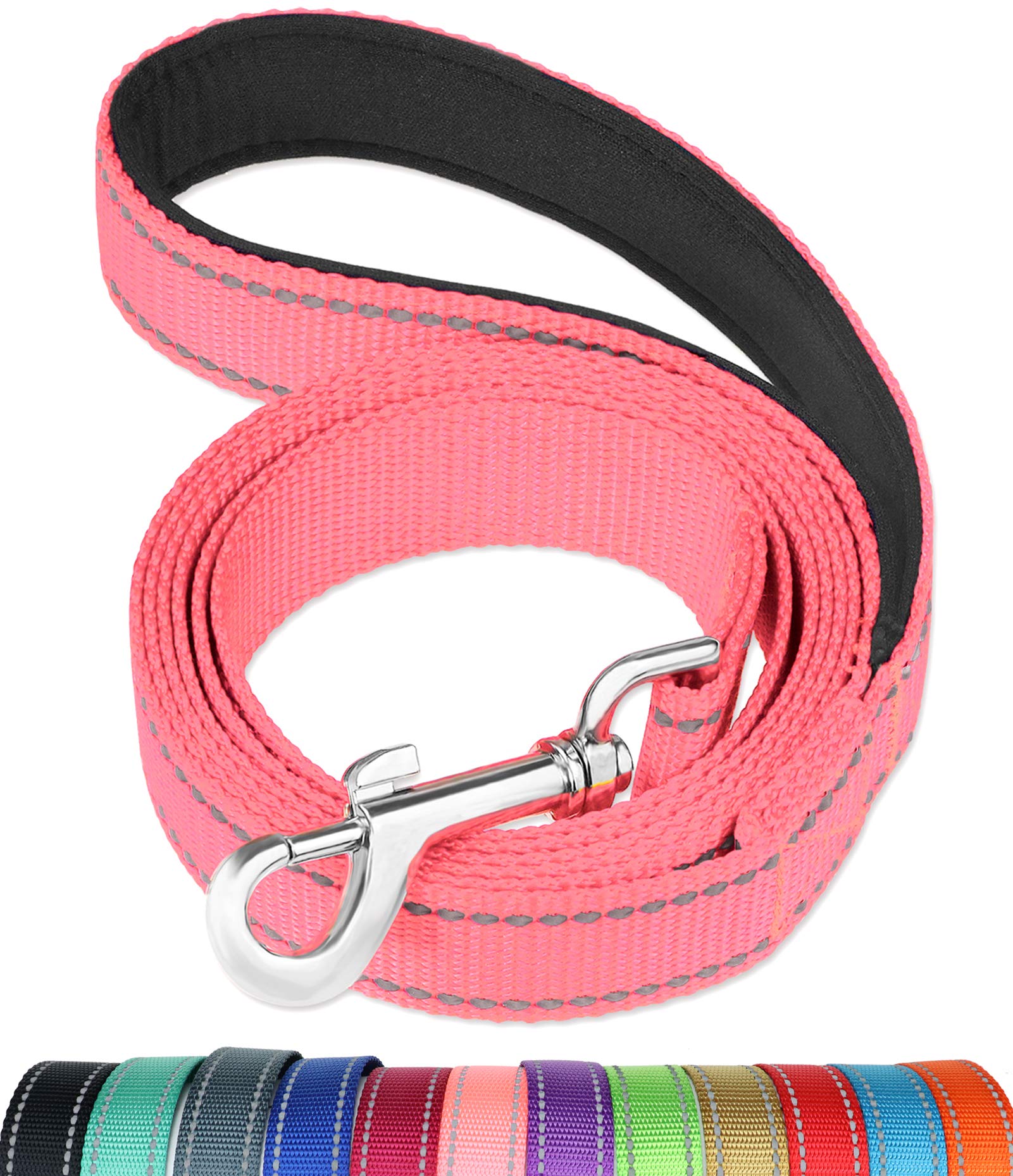 Funtags 4Ft Reflective Dog Leash With Soft Padded Handle For Training,Walking Lead For Medium & Small Dogs,3/4 Inch Wide,Neon Pi