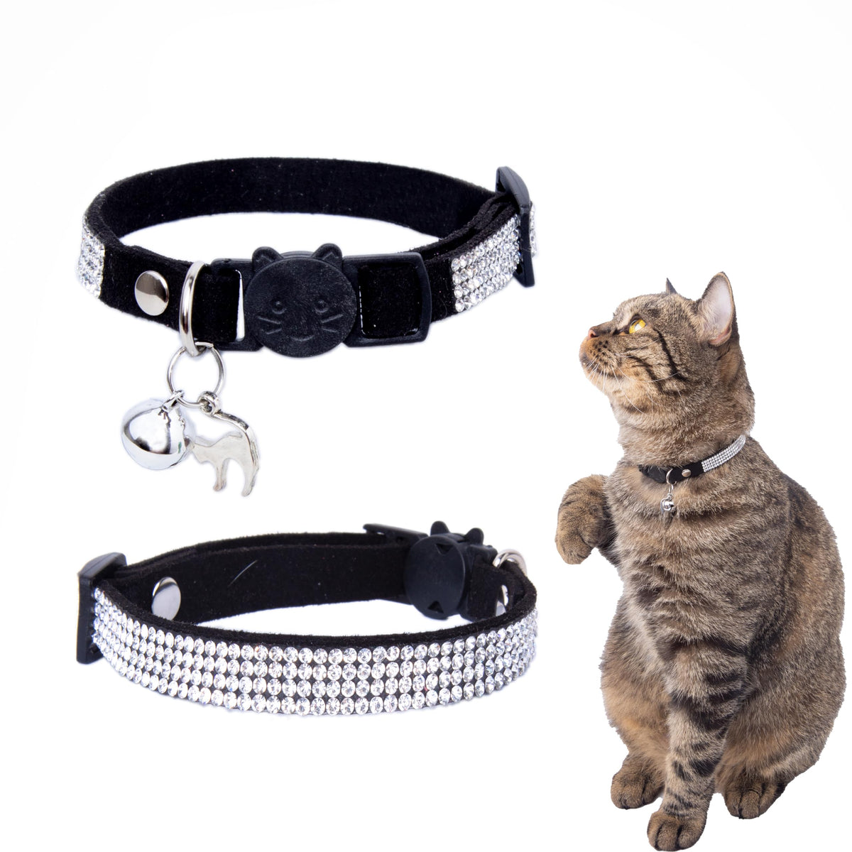 Rhinestone Cat Collar Breakaway Safety Buckle With Bell, Adjustable Diamond Girl Boy Kitty Cute Comfy Collar For Kitten Small Pe