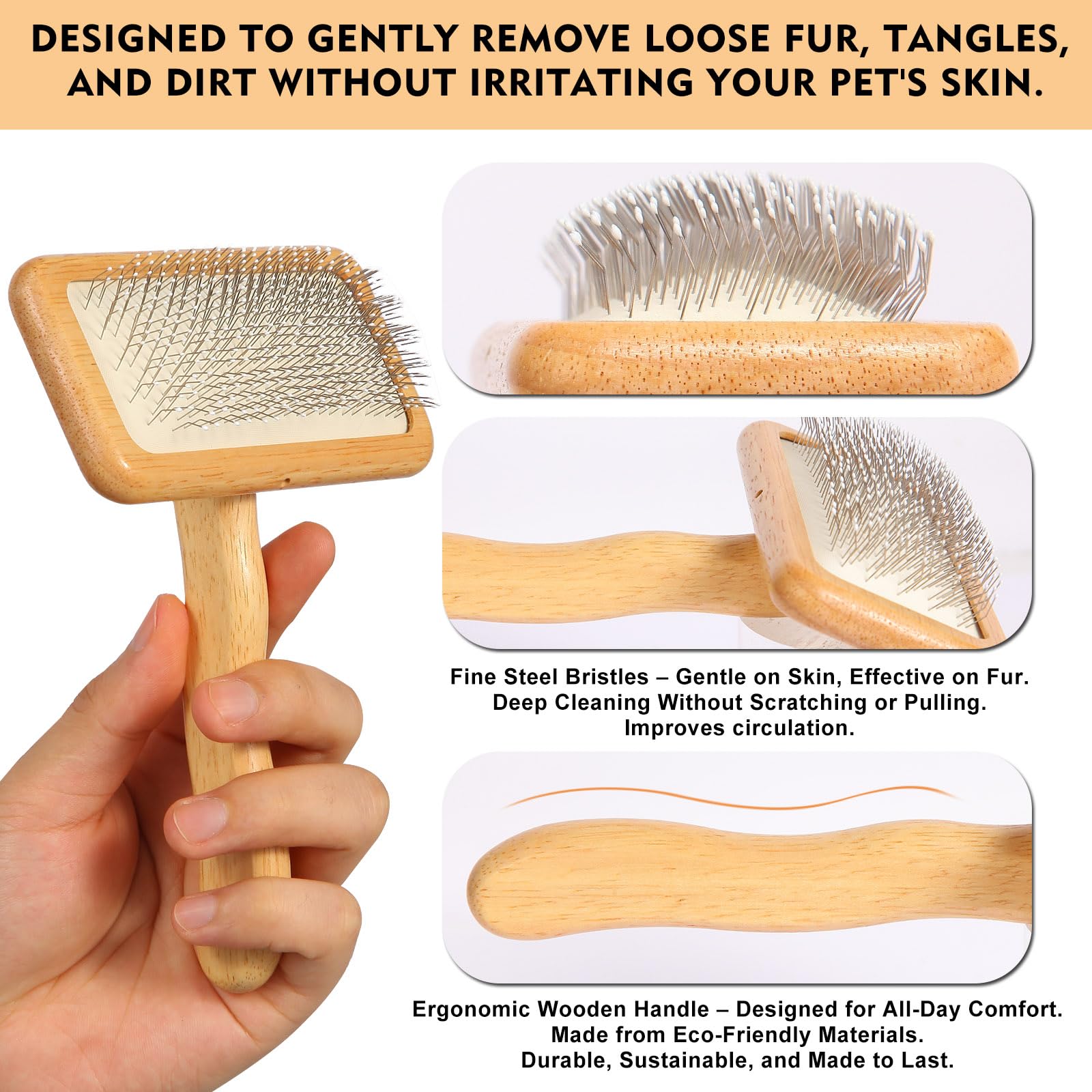 SGSYRYCO Dog Slicker Brush - Professional Grooming Tool for Shedding, Large Size, Wood & Beige, Ideal for Long/Short Hair Pets
