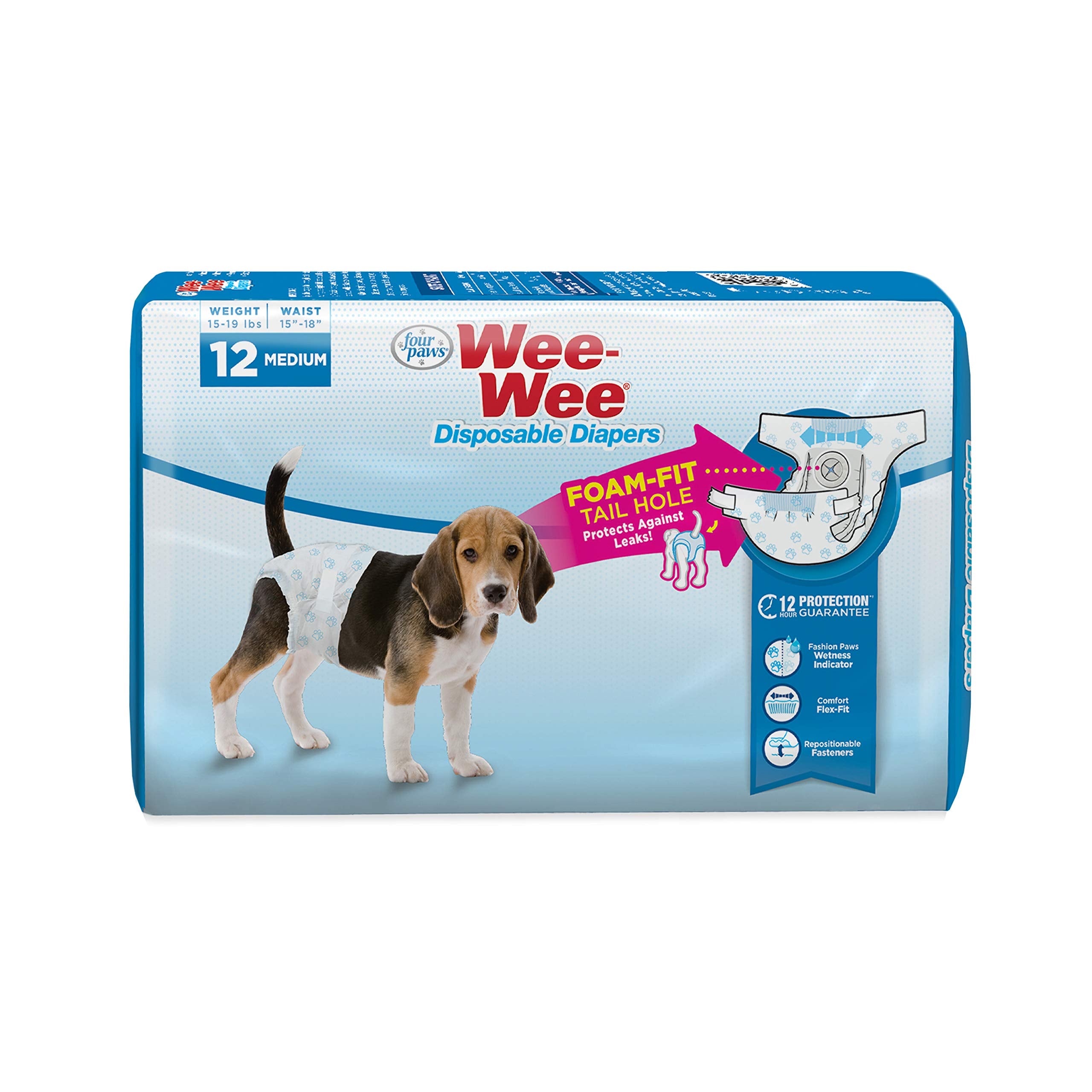 Four Paws Wee-Wee Super Absorbent Disposable Dog Diapers, Medium (12 Count)