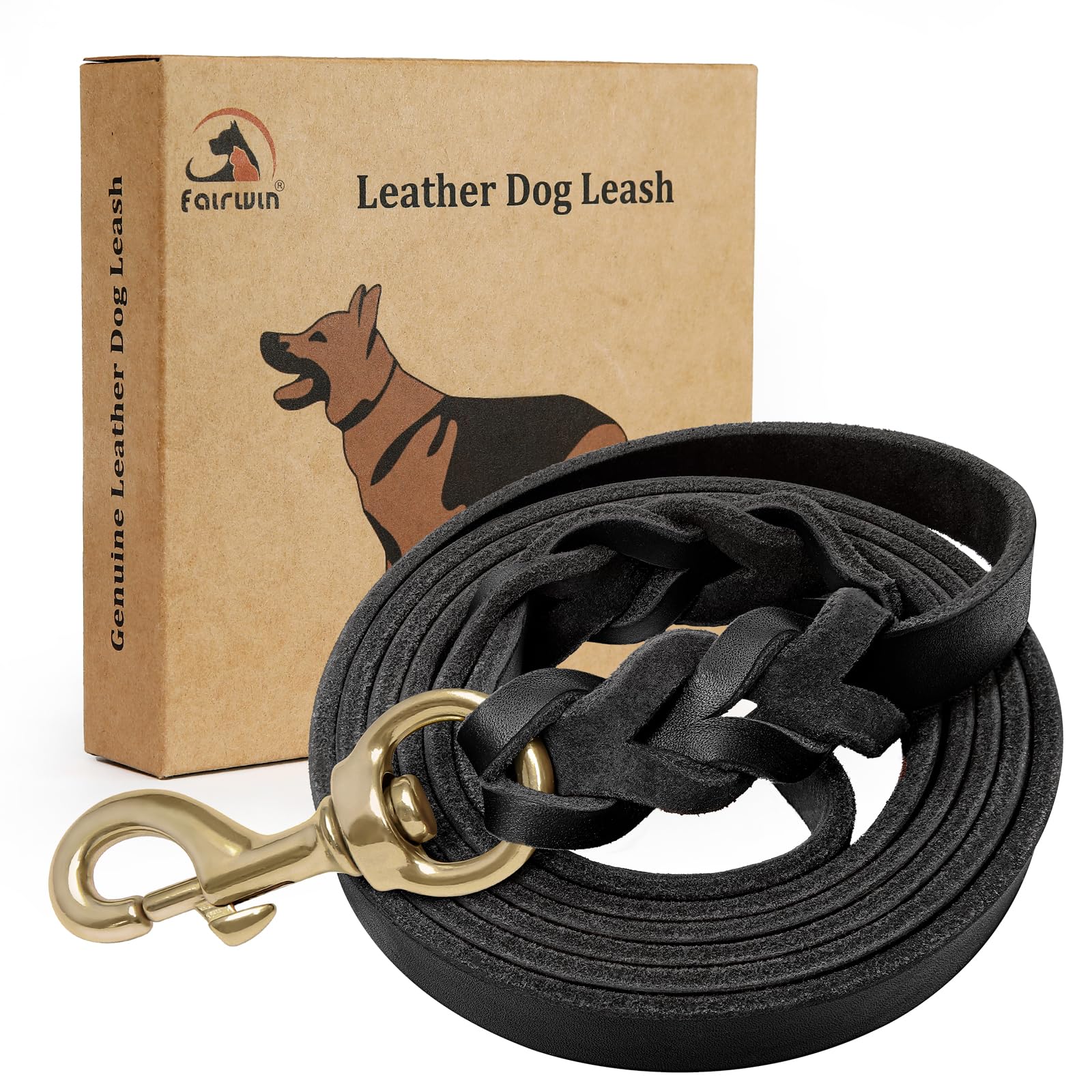 Fairwin Leather Dog Leash 6 Foot - Braided Military Grade Heavy Duty Dog Leash For Large Medium Small Dogs Training And Walking 